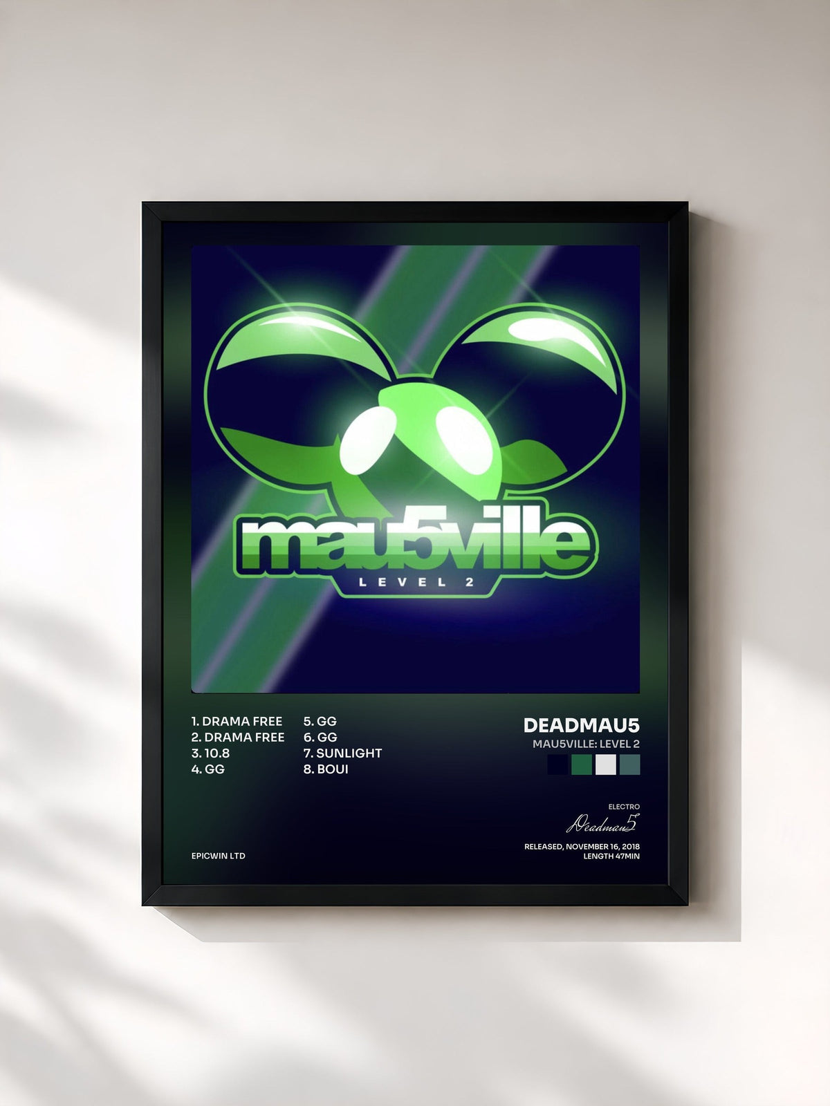 #noir Tableau de l'album mau5ville: Level 2 de Deadmau5, cadre noir, imprimé et encadré en France