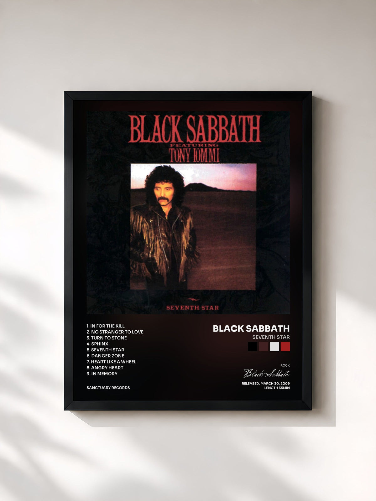 #noir Tableau de l'album Seventh Star de Black Sabbath, cadre noir, imprimé et encadré en France