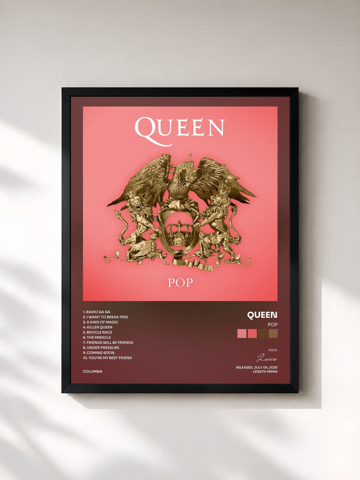 #noir Tableau de l'album Pop de Queen, cadre noir, imprimé et encadré en France