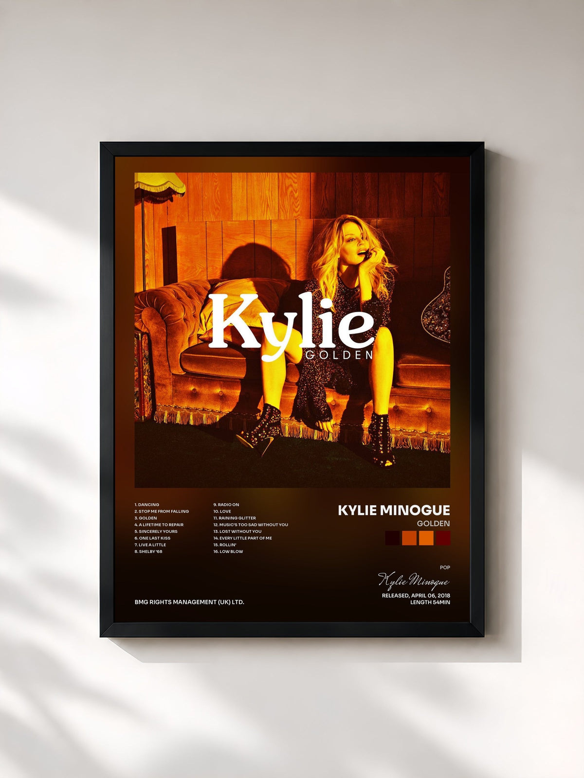 #noir Tableau de l'album Golden de Kylie Minogue, cadre noir, imprimé et encadré en France