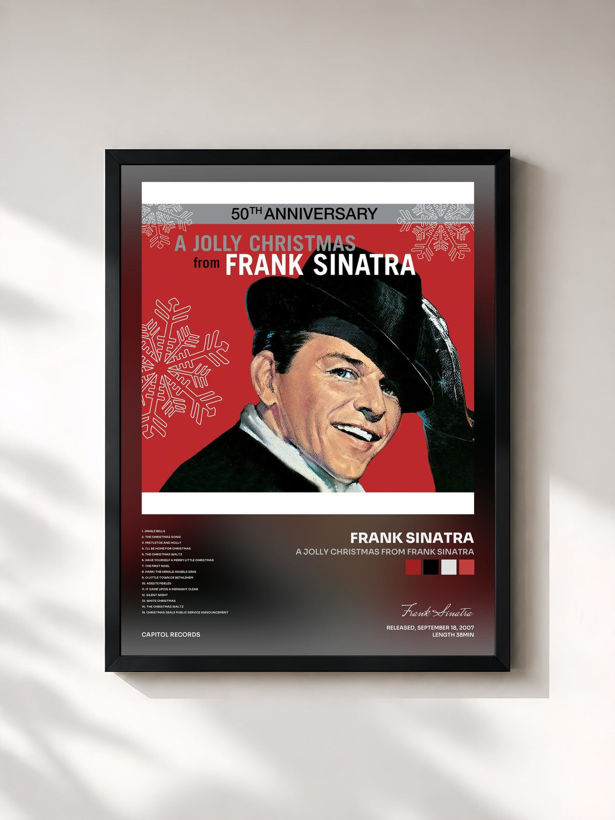 #noir Tableau de l'album A Jolly Christmas From Frank Sinatra de Frank Sinatra, cadre noir, imprimé et encadré en France