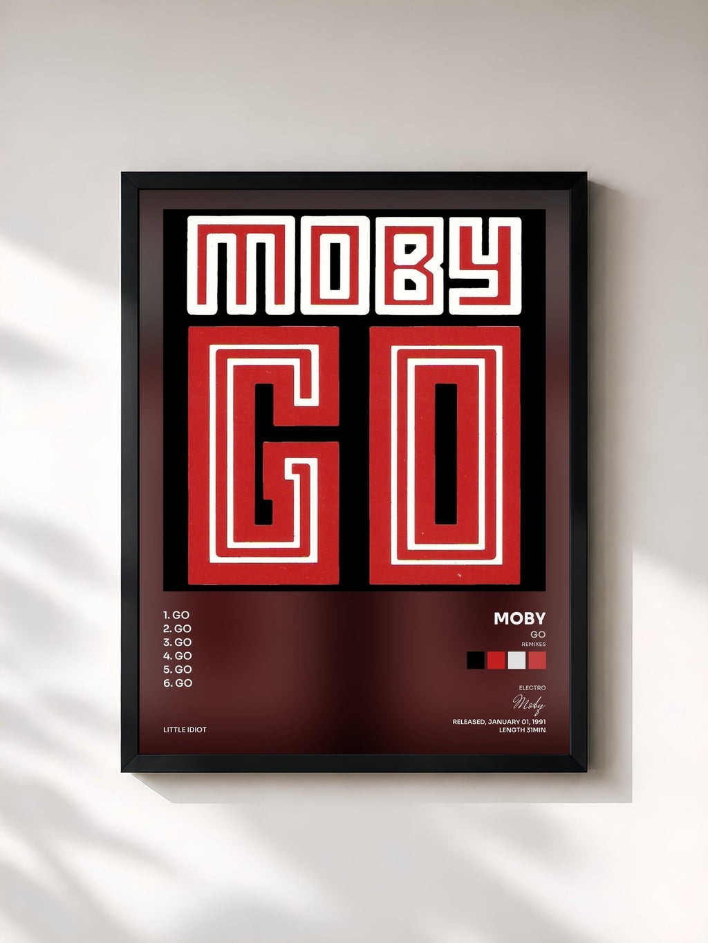 #noir Tableau de l'album Go (Remixes) de Moby, cadre noir, imprimé et encadré en France