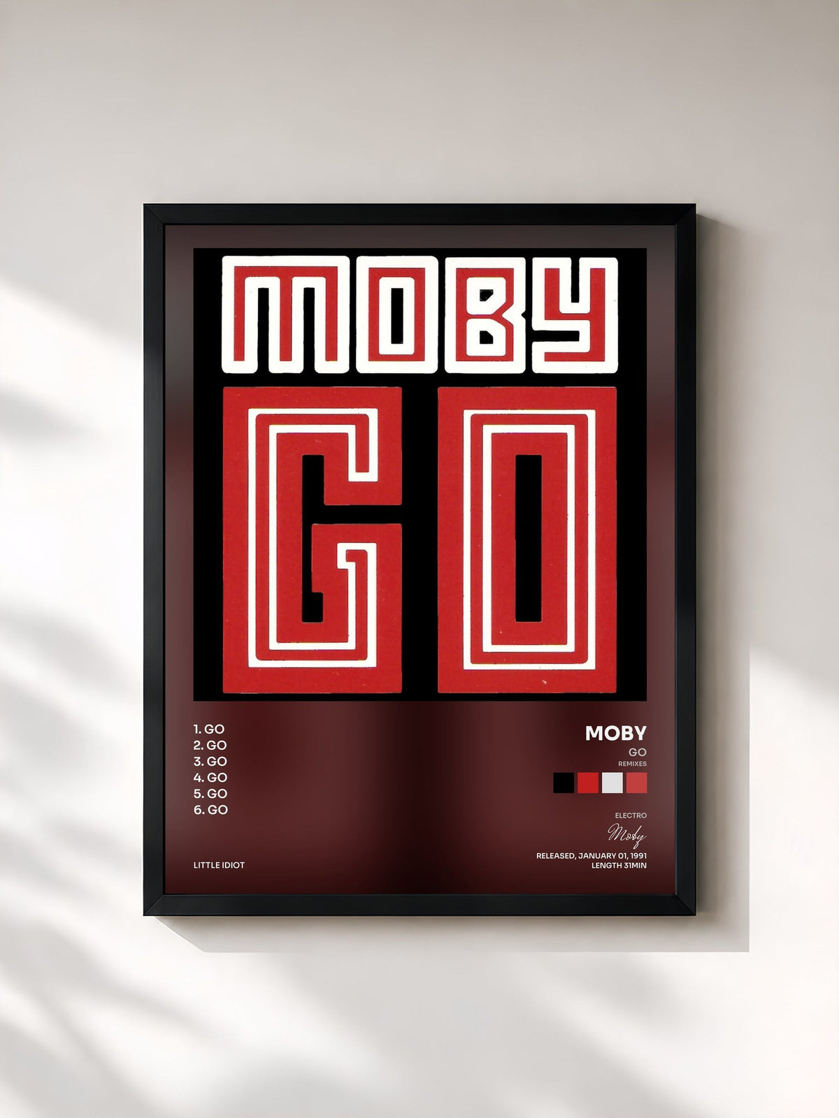 #noir Tableau de l'album Go (Remixes) de Moby, cadre noir, imprimé et encadré en France