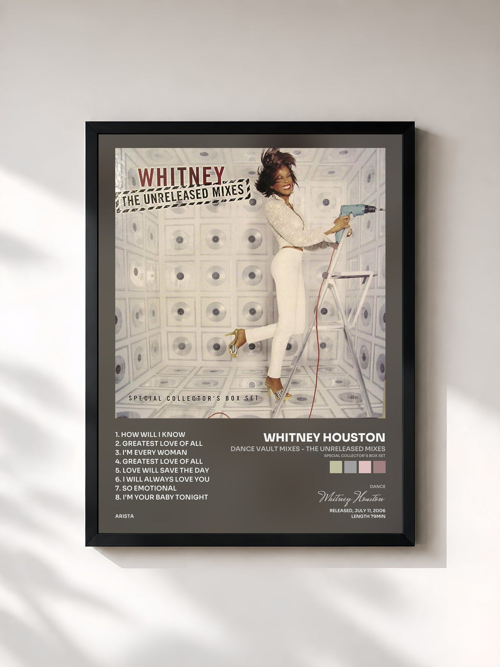 #noir Tableau de l'album Dance Vault Mixes - The Unreleased Mixes (Special Collector's Box Set) de Whitney Houston, cadre noir, imprimé et encadré en France