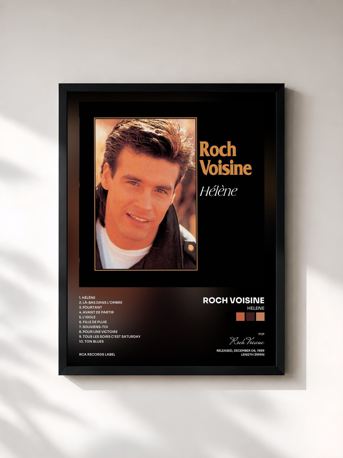 #noir Tableau de l'album Helene de Roch Voisine, cadre noir, imprimé et encadré en France
