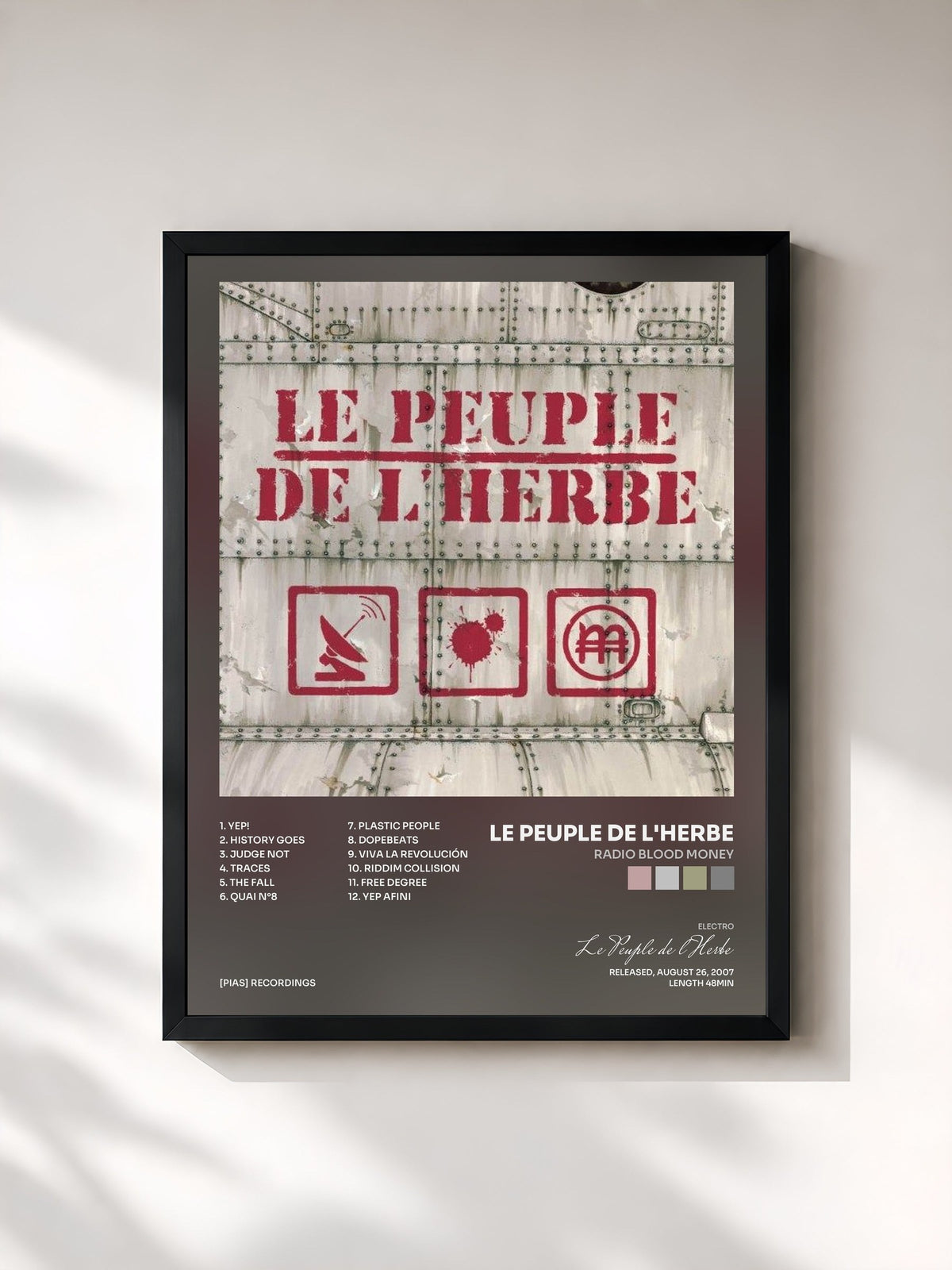 #noir Tableau de l'album Radio Blood Money de Le Peuple de l'Herbe, cadre noir, imprimé et encadré en France