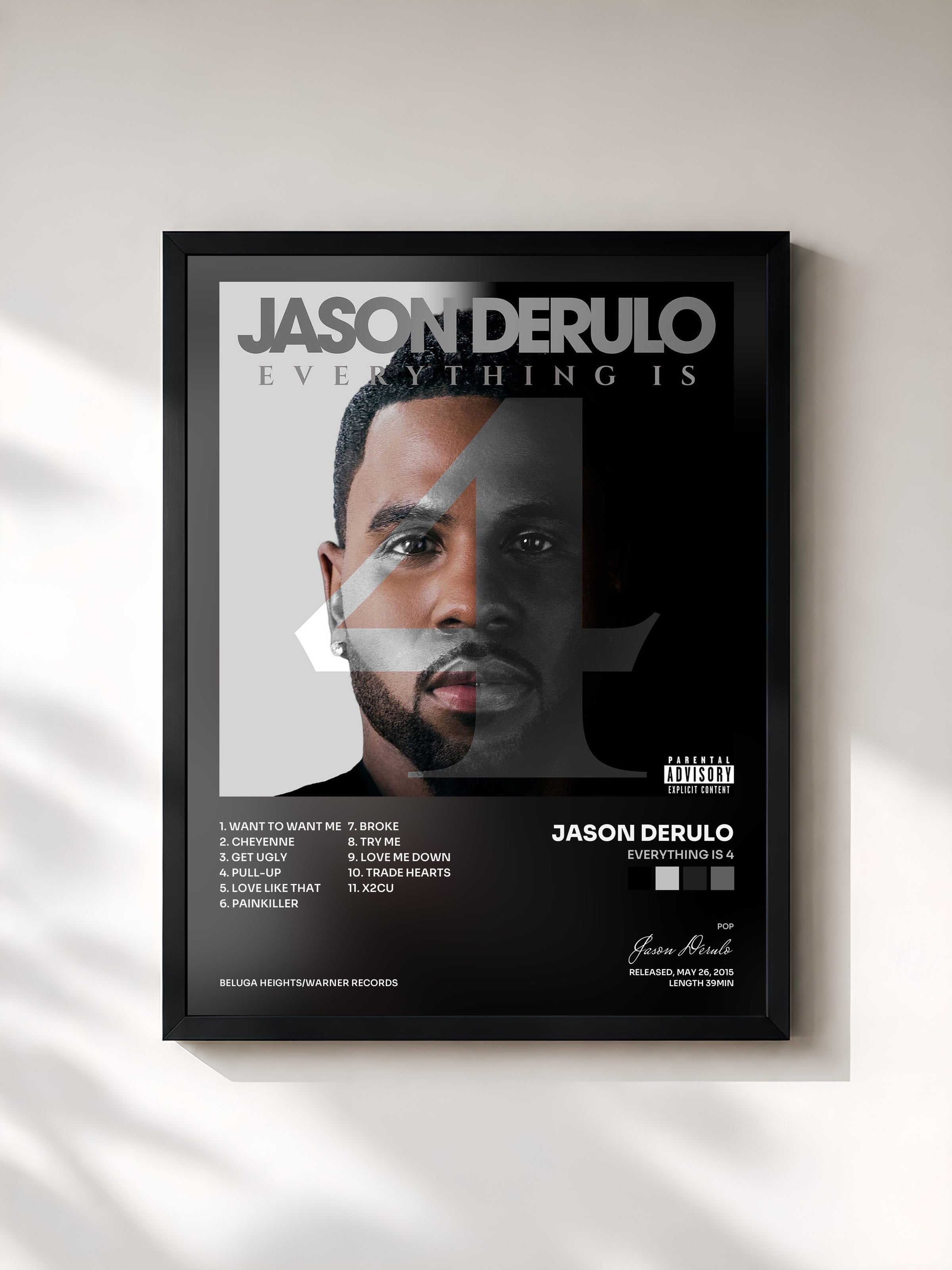 #noir Tableau de l'album Everything Is 4 de Jason Derulo, cadre noir, imprimé et encadré en France
