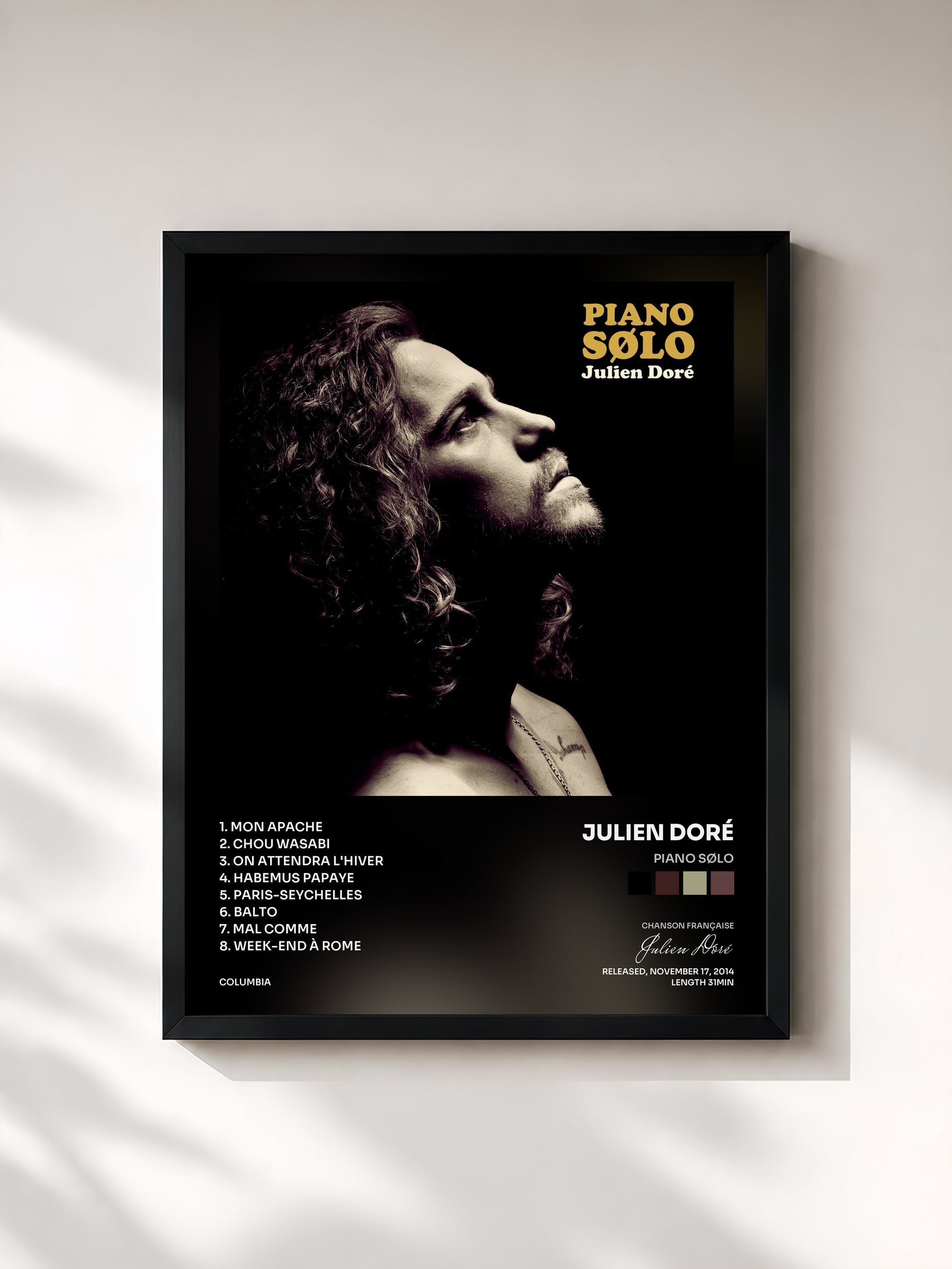 #noir Tableau de l'album Piano SØLO de Julien Doré, cadre noir, imprimé et encadré en France