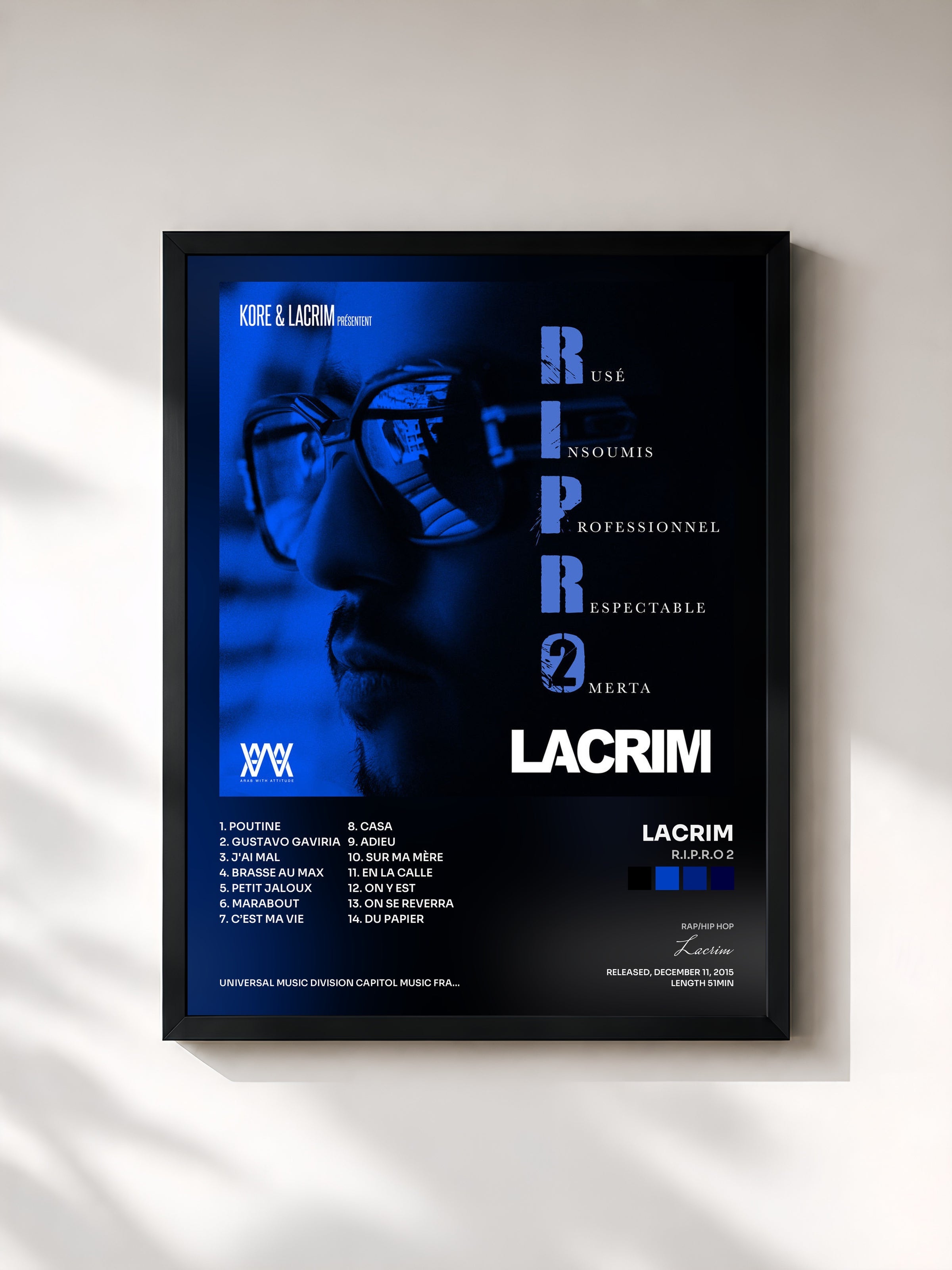 #noir R.I.P.R.O 2 di Lacrim in stampa incorniciata, cornice nera, stampata e incorniciata in Francia