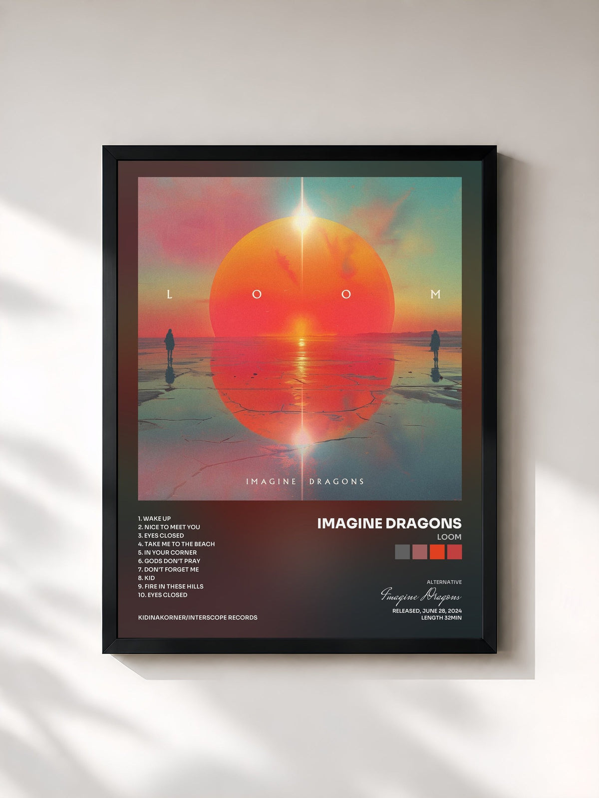 #noir Tableau de l'album LOOM de Imagine Dragons, cadre noir, imprimé et encadré en France
