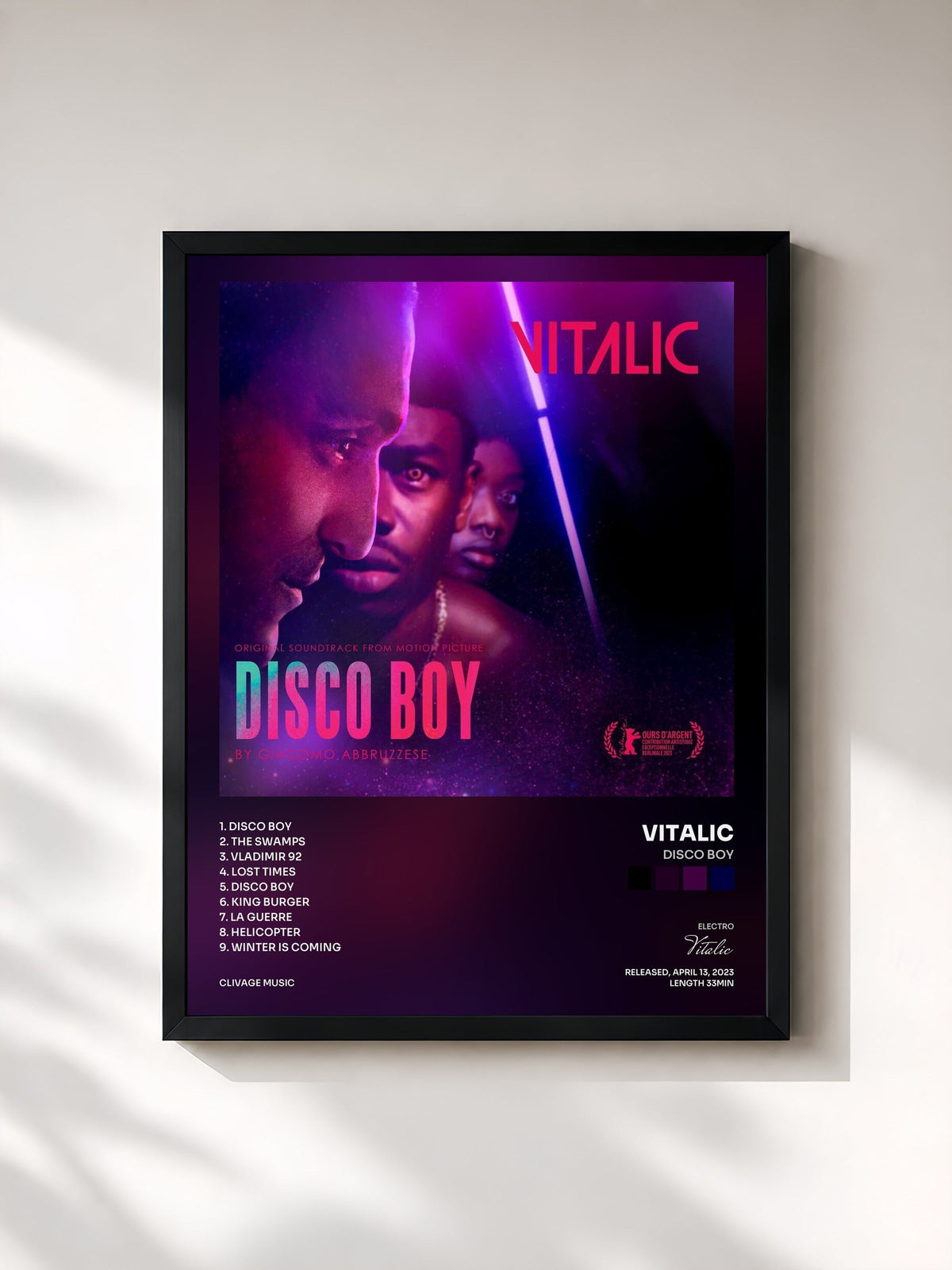 #noir Tableau de l'album Disco Boy de Vitalic, cadre noir, imprimé et encadré en France