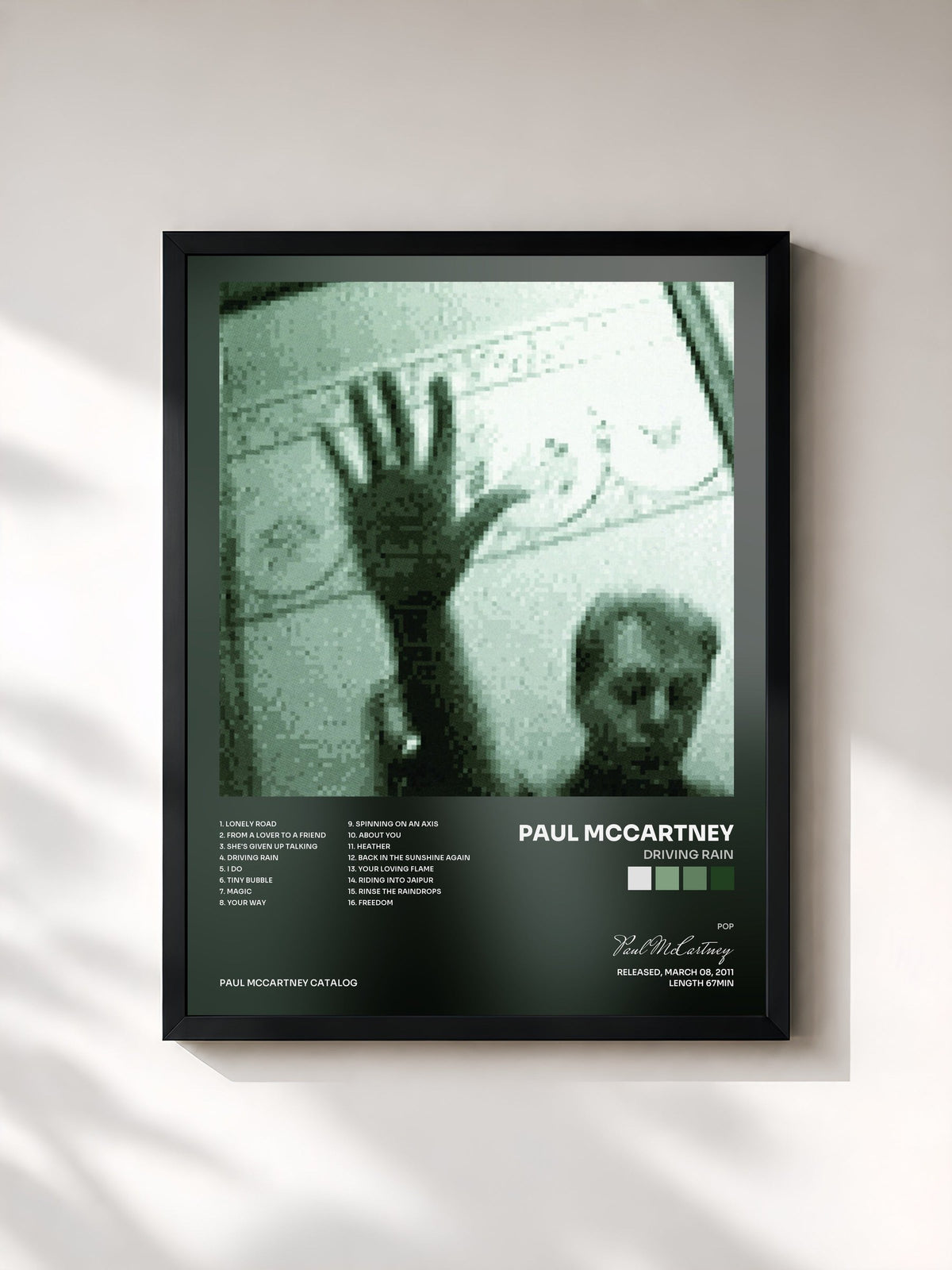 #noir Tableau de l'album Driving Rain de Paul McCartney, cadre noir, imprimé et encadré en France
