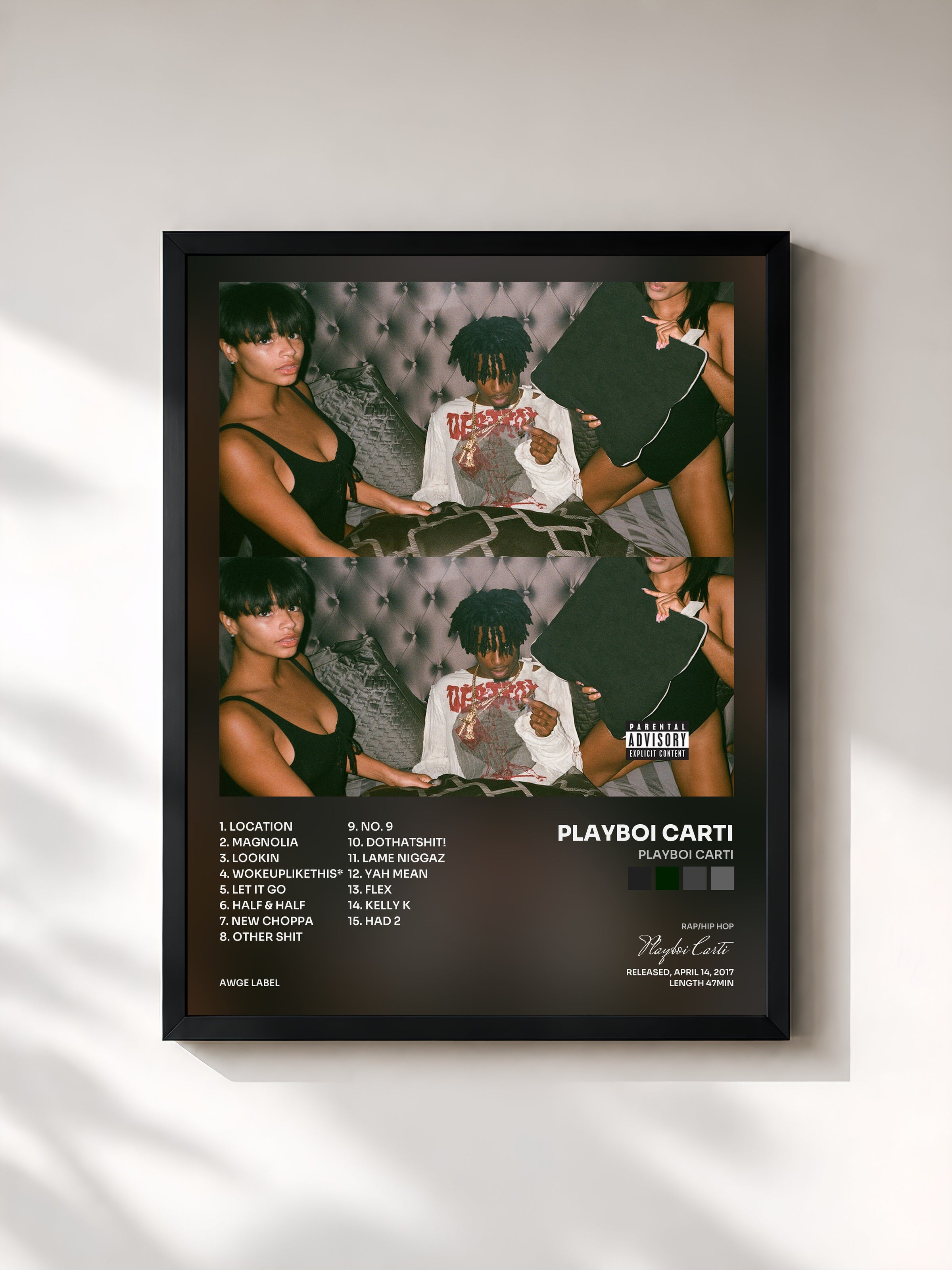 #noir Tableau de l'album Playboi Carti de Playboi Carti, cadre noir, imprimé et encadré en France