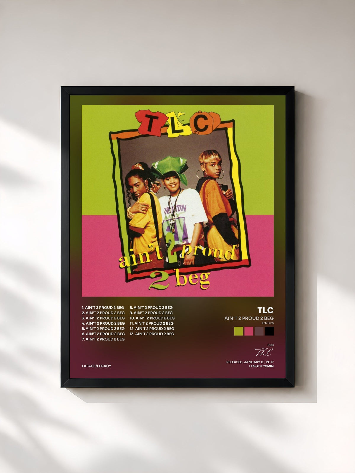 #noir Tableau de l'album Ain't 2 Proud 2 Beg (Remixes) de TLC, cadre noir, imprimé et encadré en France
