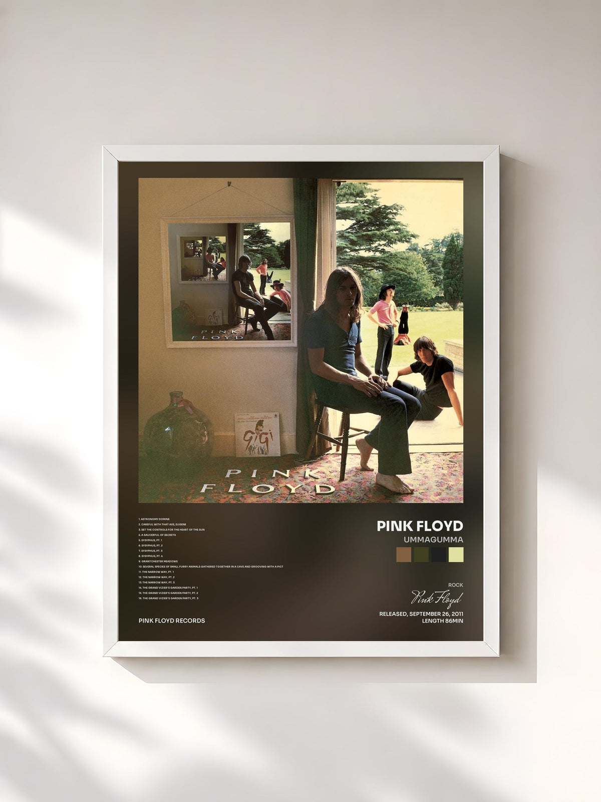 #blanc Tableau de l'album Ummagumma de Pink Floyd, cadre blanc, imprimé et encadré en France