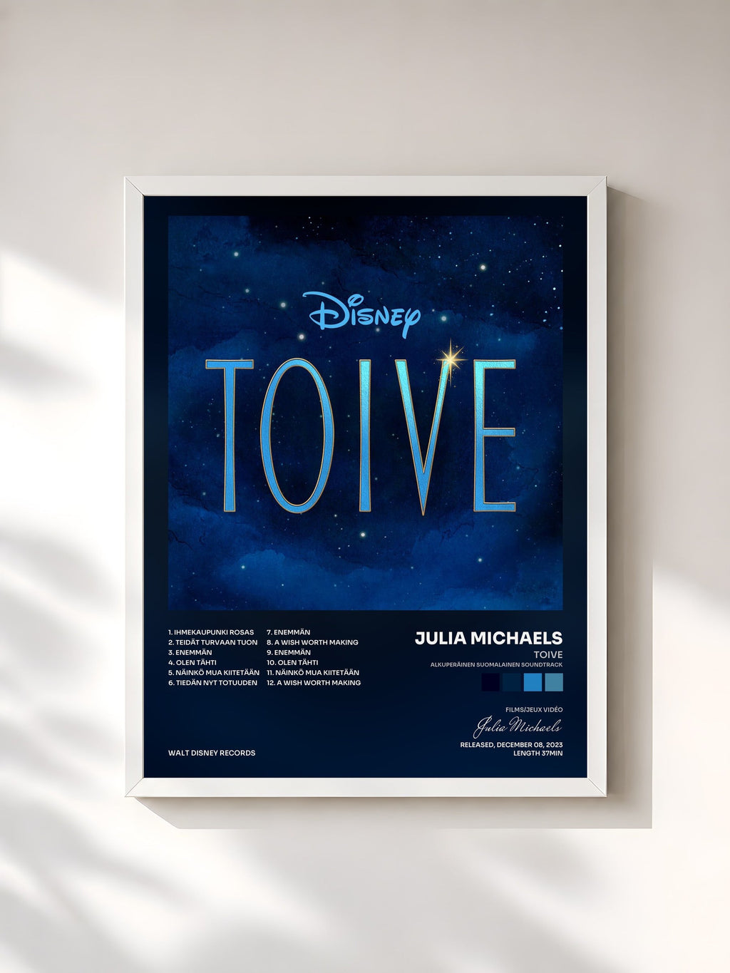 #blanc Tableau de l'album Toive (Alkuperäinen Suomalainen Soundtrack) de Julia Michaels, cadre blanc, imprimé et encadré en France