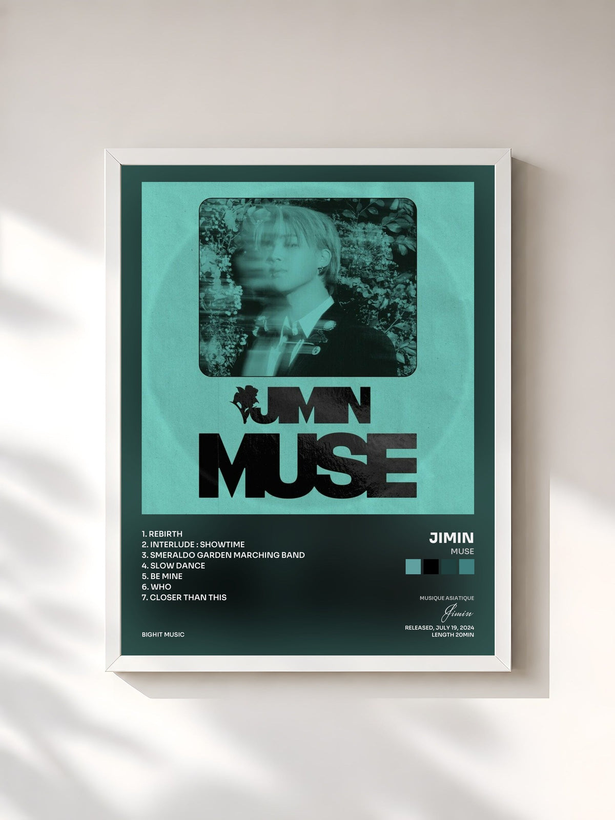 #blanc Tableau de l'album MUSE de Jimin, cadre blanc, imprimé et encadré en France