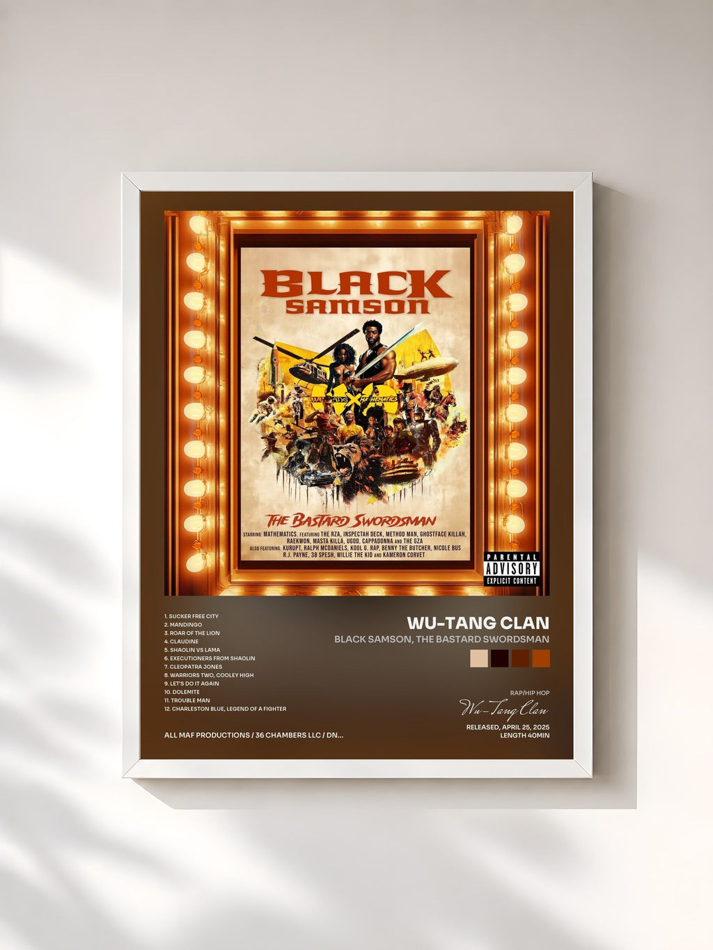 #blanc Tableau de l'album Black Samson, the Bastard Swordsman de Wu-Tang Clan, cadre blanc, imprimé et encadré en France