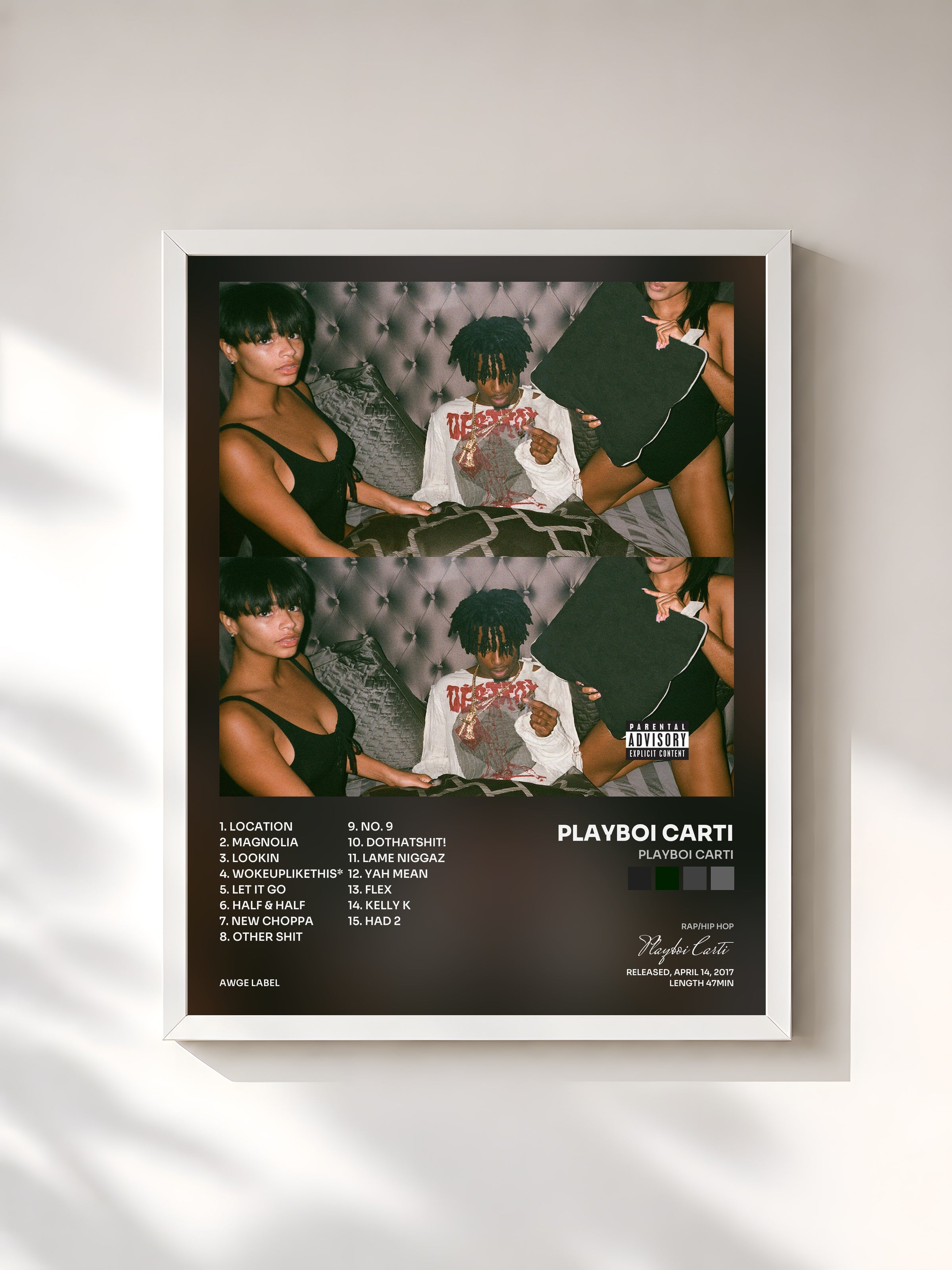 #blanc Tableau de l'album Playboi Carti de Playboi Carti, cadre blanc, imprimé et encadré en France