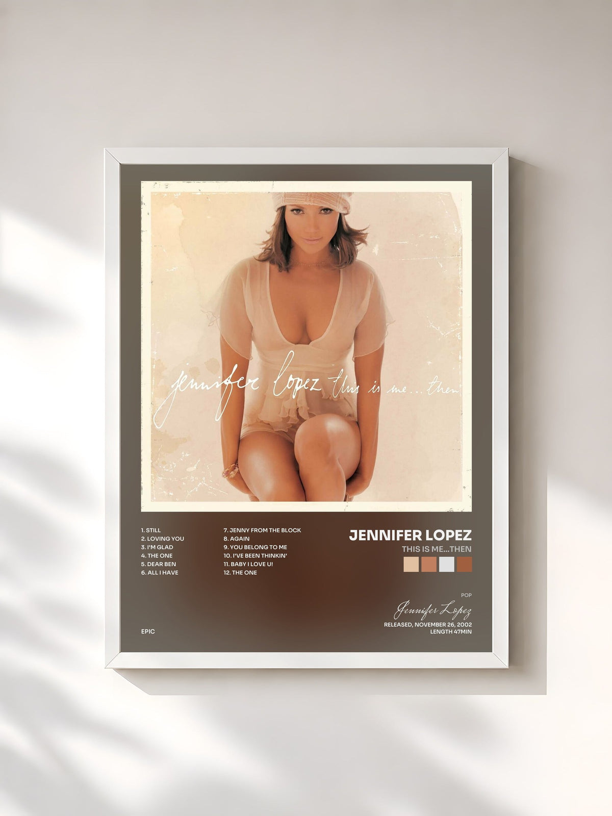 #blanc Tableau de l'album This Is Me...Then de Jennifer Lopez, cadre blanc, imprimé et encadré en France
