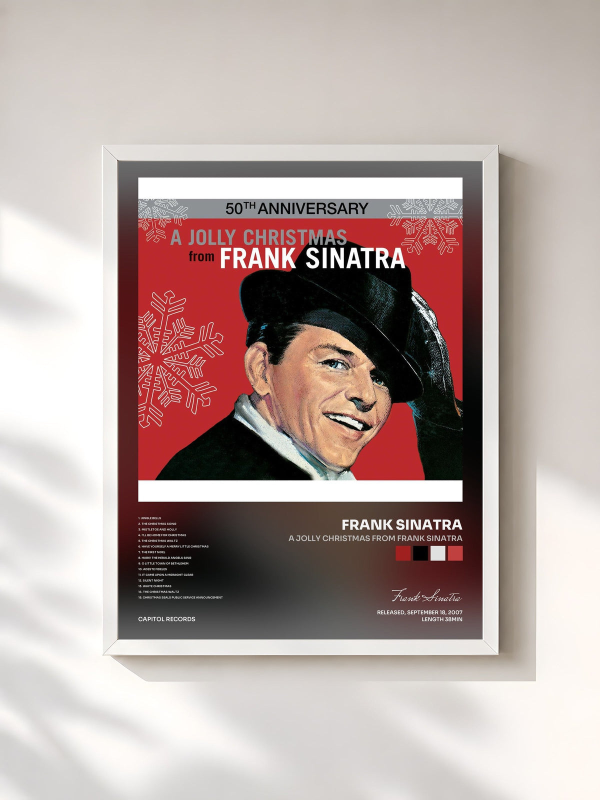 #blanc Tableau de l'album A Jolly Christmas From Frank Sinatra de Frank Sinatra, cadre blanc, imprimé et encadré en France
