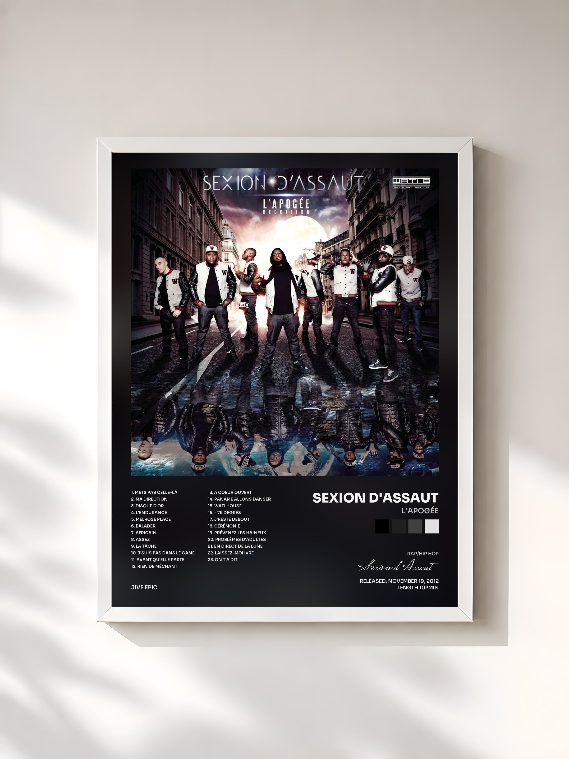 #blanc Tableau de l'album L'Apogée de Sexion d'Assaut, cadre blanc, imprimé et encadré en France