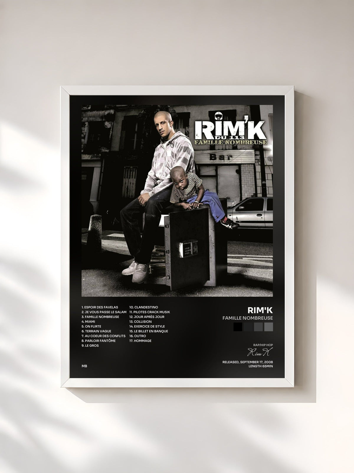 #blanc Tableau de l'album Famille nombreuse de Rim'K, cadre blanc, imprimé et encadré en France