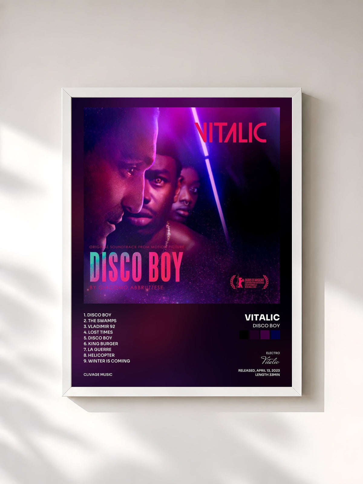 #blanc Tableau de l'album Disco Boy de Vitalic, cadre blanc, imprimé et encadré en France
