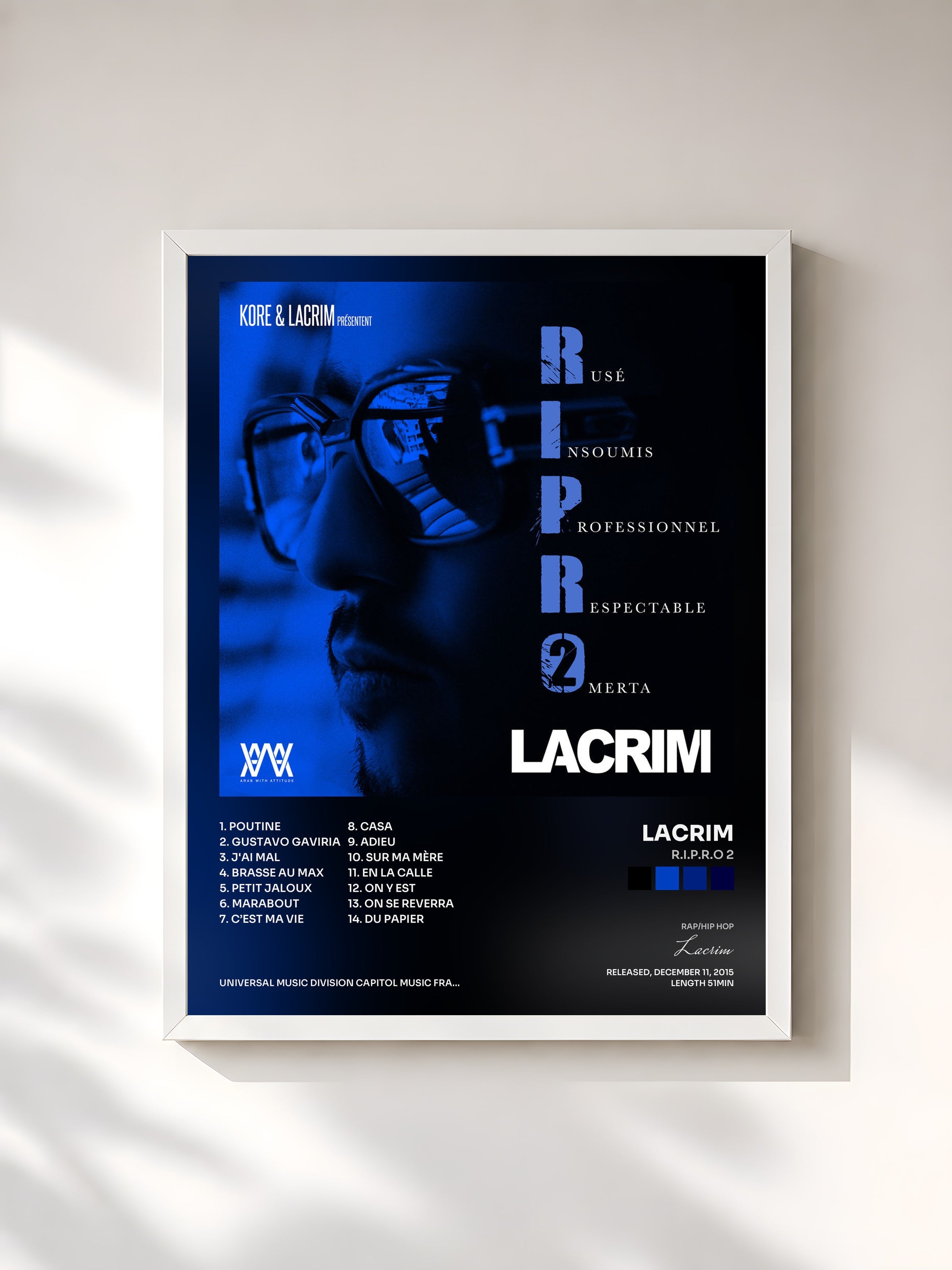 #blanc R.I.P.R.O 2 di Lacrim in stampa incorniciata, cornice bianca, stampata e incorniciata in Francia