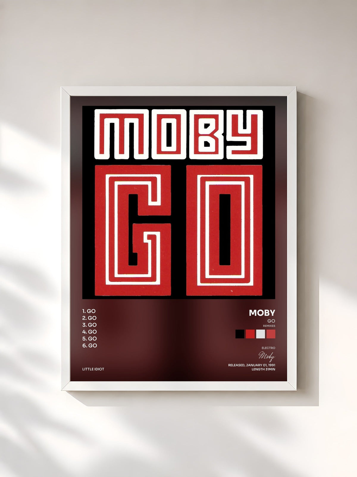 #blanc Tableau de l'album Go (Remixes) de Moby, cadre blanc, imprimé et encadré en France