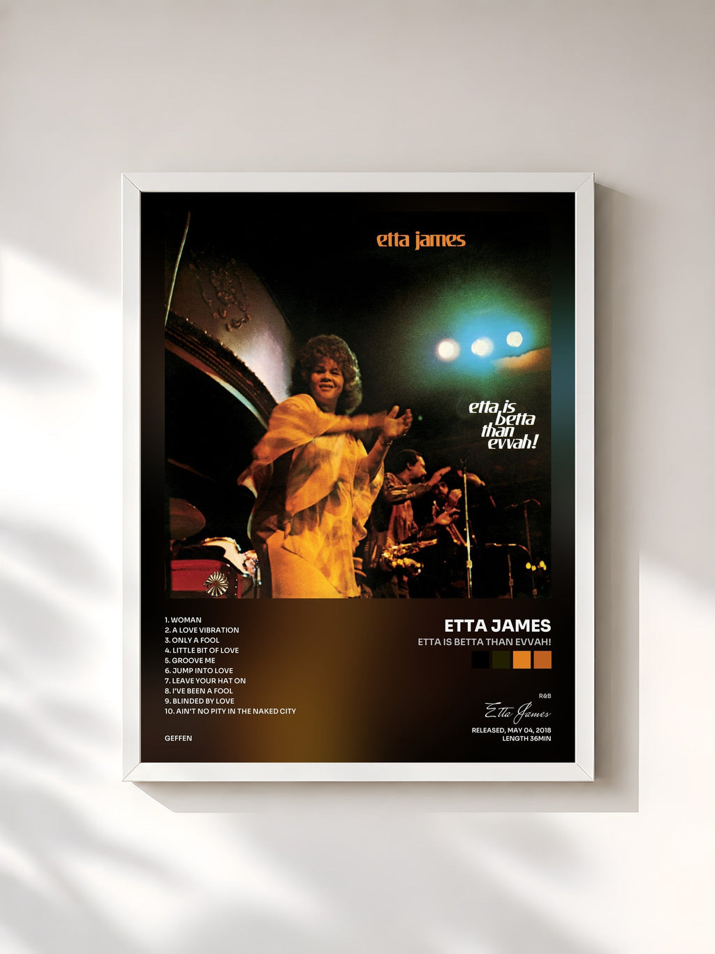 #blanc Tableau de l'album Etta Is Betta Than Evvah! de Etta James, cadre blanc, imprimé et encadré en France