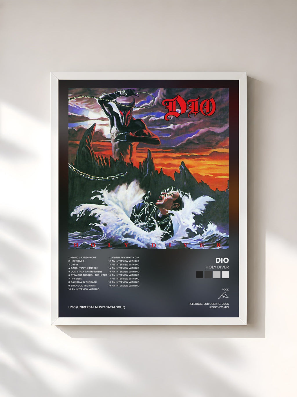 #blanc Tableau de l'album Holy Diver de Dio, cadre blanc, imprimé et encadré en France