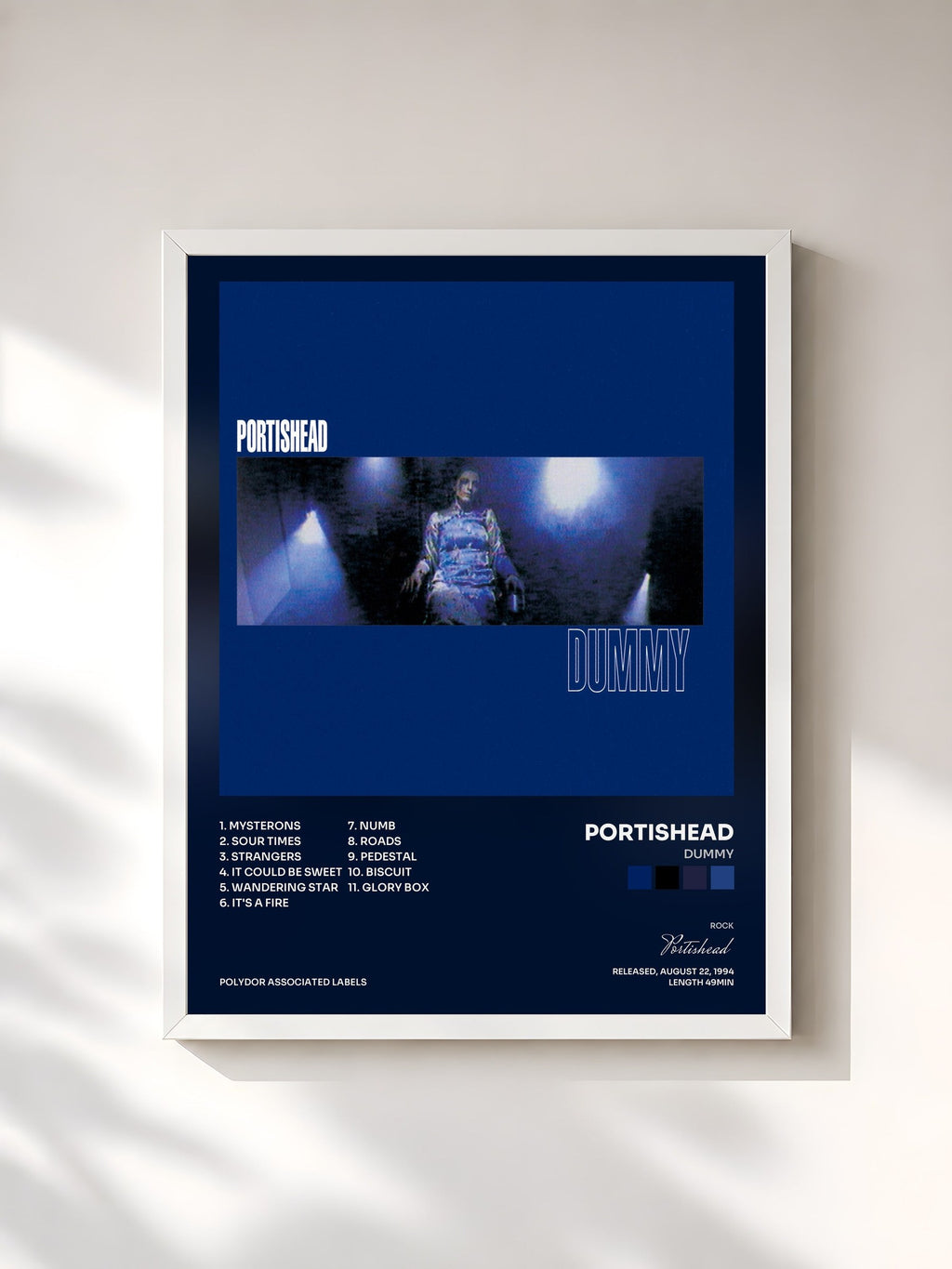 #blanc Tableau de l'album Dummy de Portishead, cadre blanc, imprimé et encadré en France