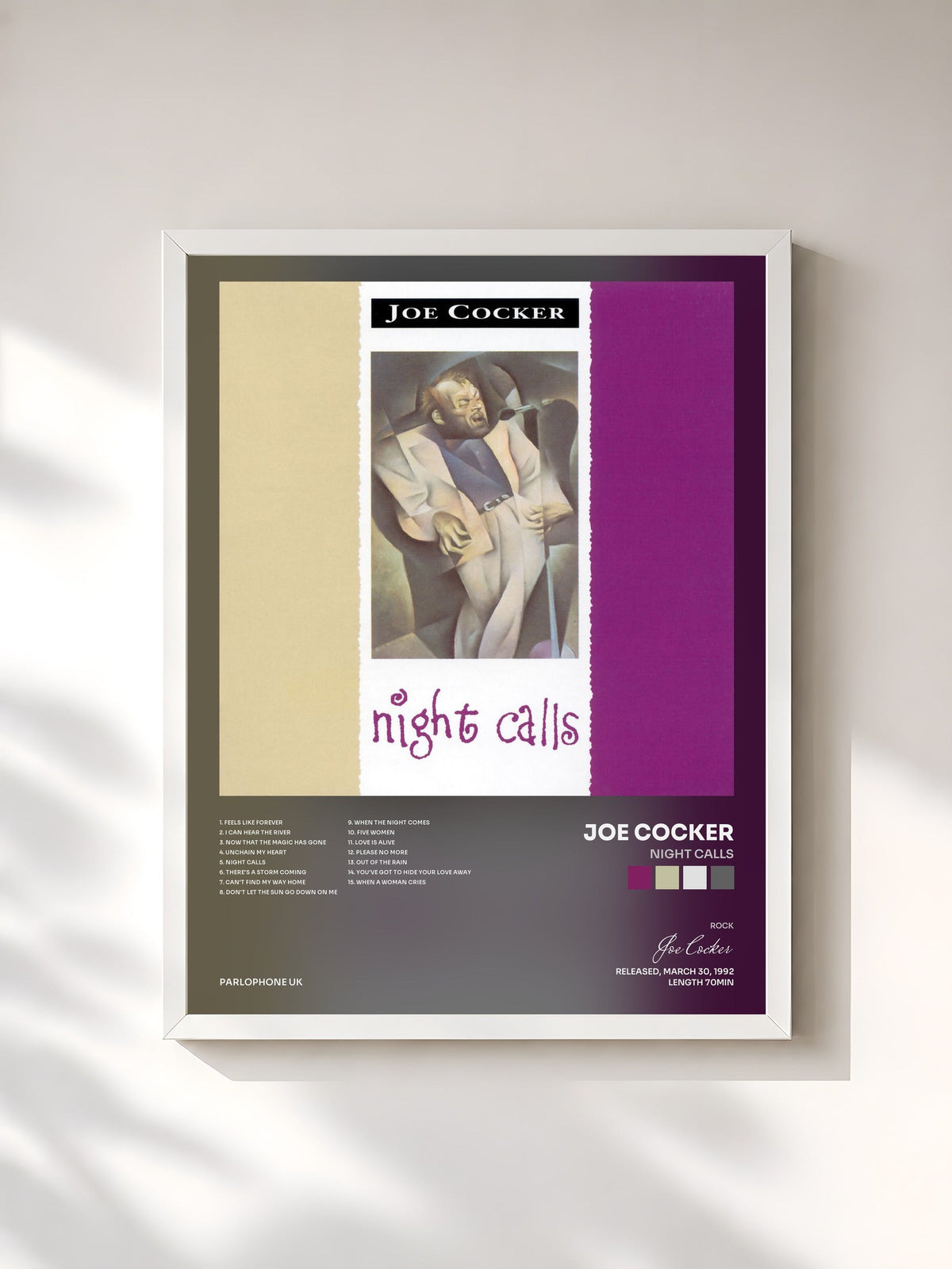 #blanc Night Calls di Joe Cocker in stampa incorniciata, cornice bianca, stampata e incorniciata in Francia