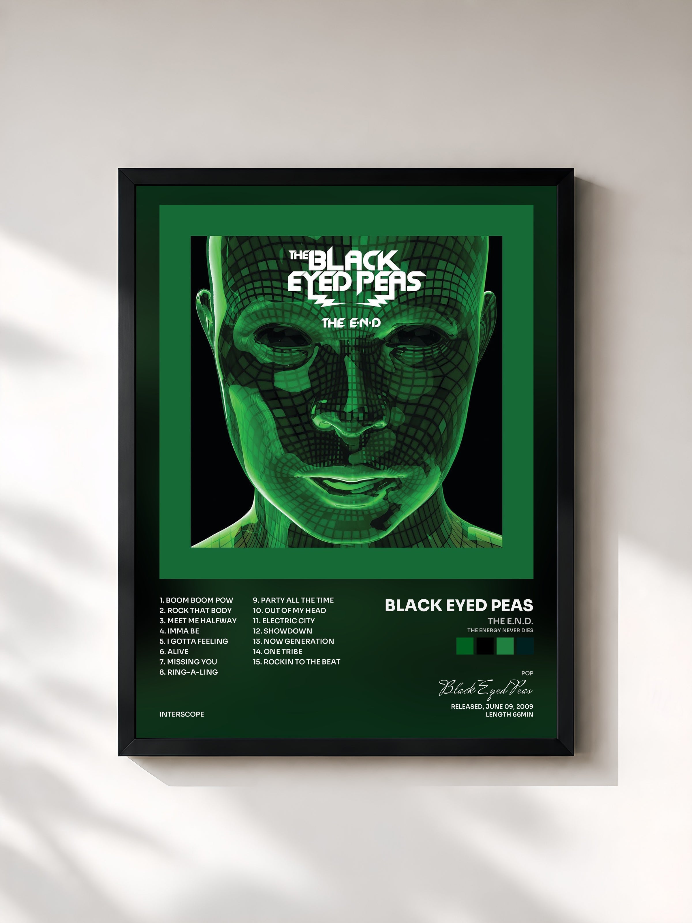 #noir Tableau de l'album THE E.N.D. (THE ENERGY NEVER DIES) de Black Eyed Peas, cadre noir, imprimé et encadré en France