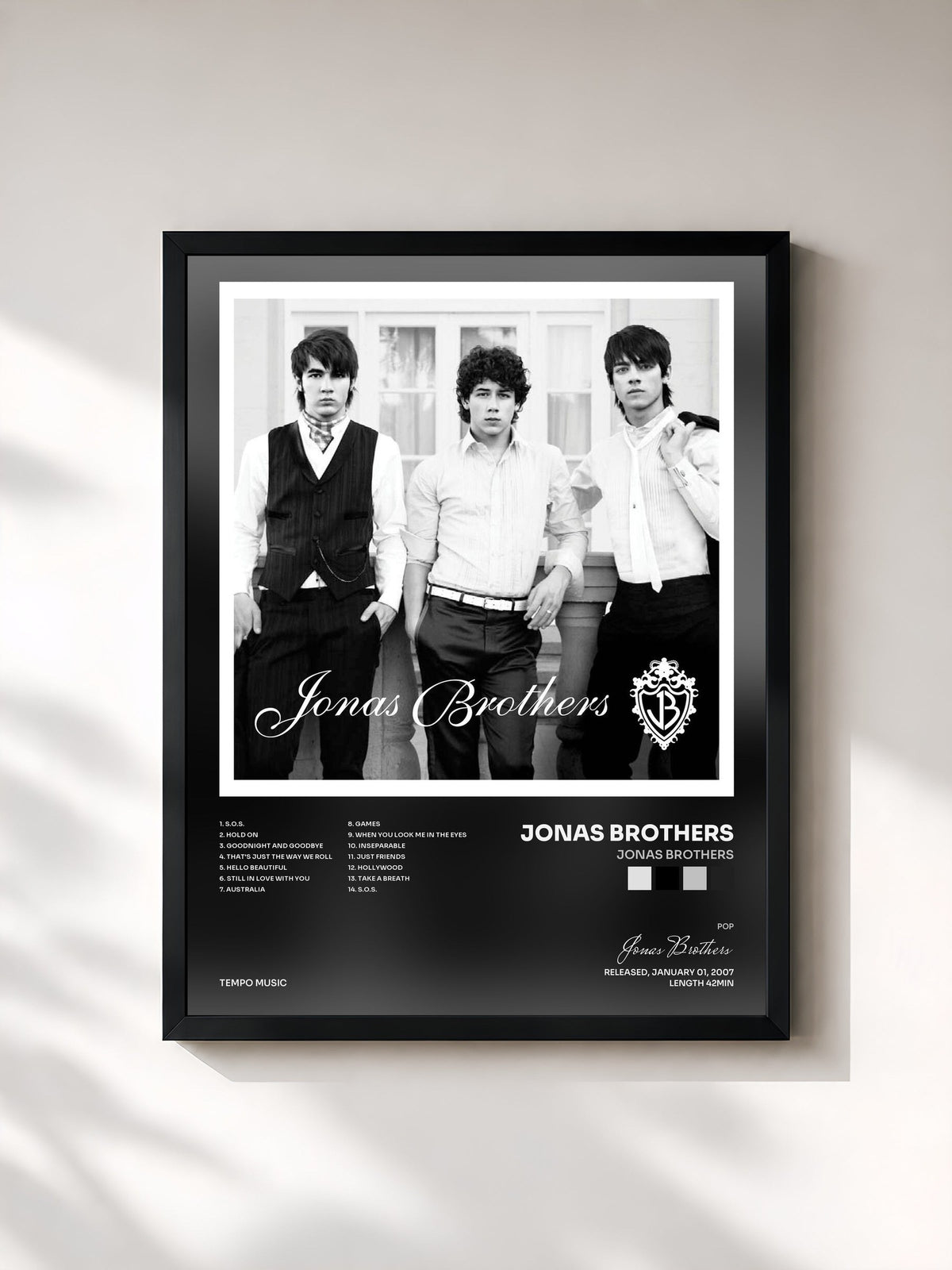 #noir Jonas Brothers di Jonas Brothers in stampa incorniciata, cornice nera, stampata e incorniciata in Francia