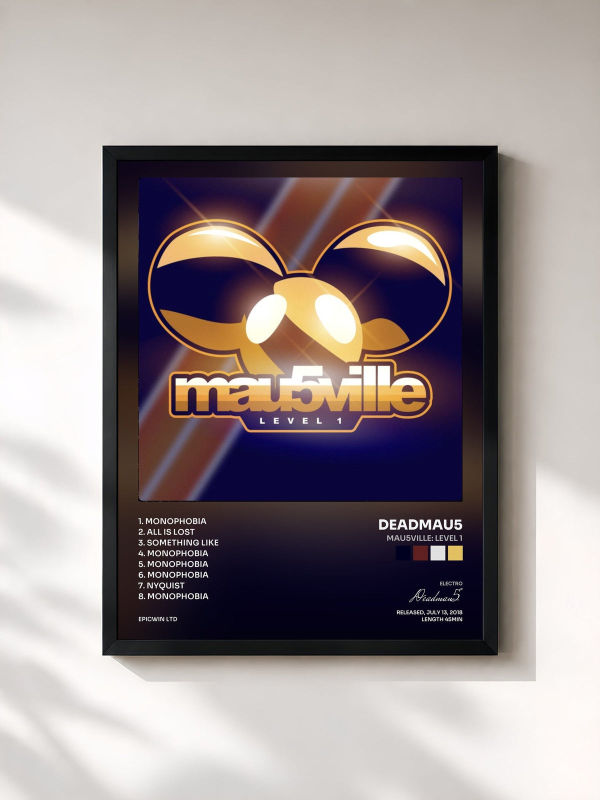 #noir Tableau de l'album mau5ville: Level 1 de Deadmau5, cadre noir, imprimé et encadré en France