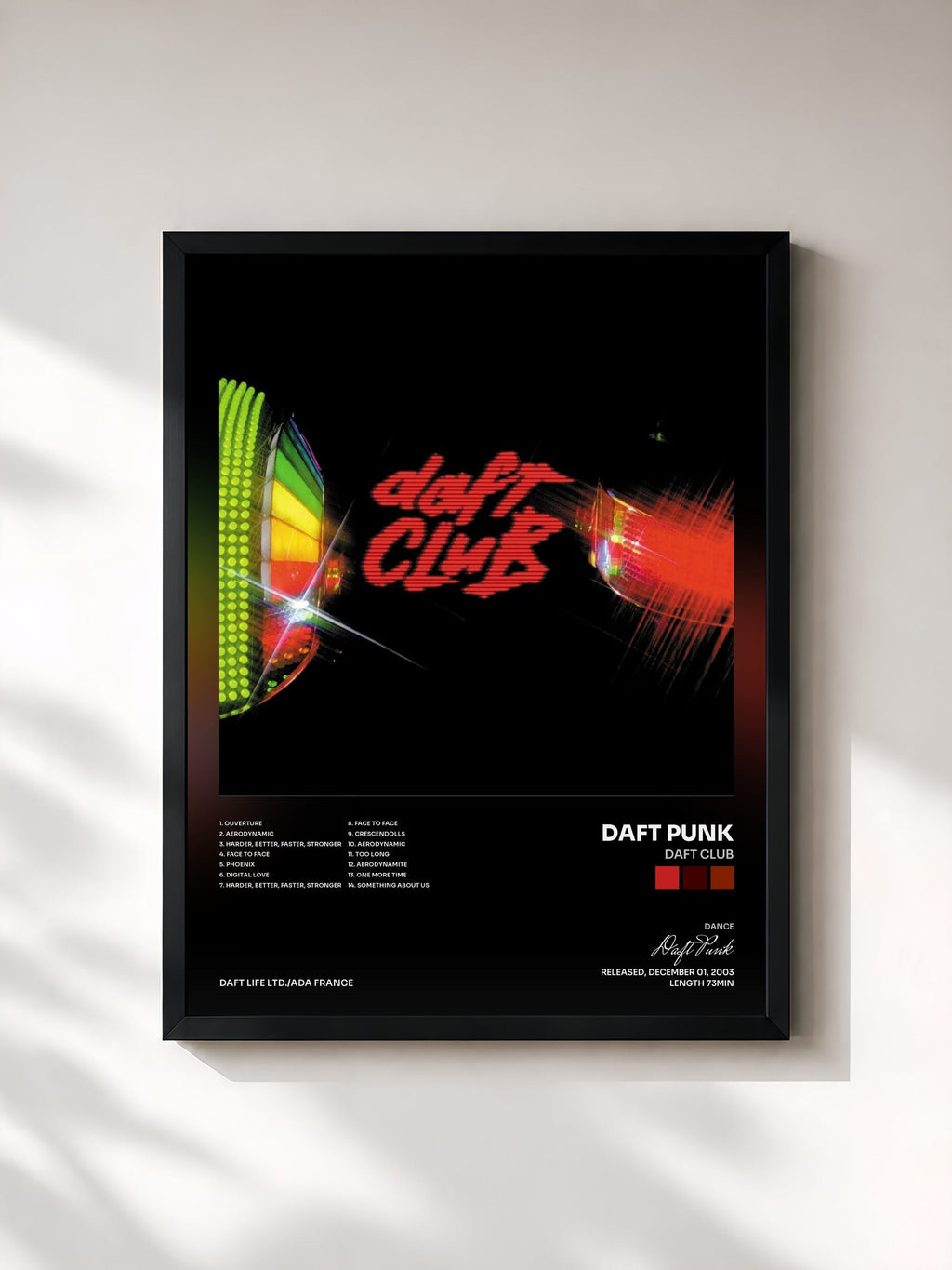 #noir Tableau de l'album Daft Club de Daft Punk, cadre noir, imprimé et encadré en France
