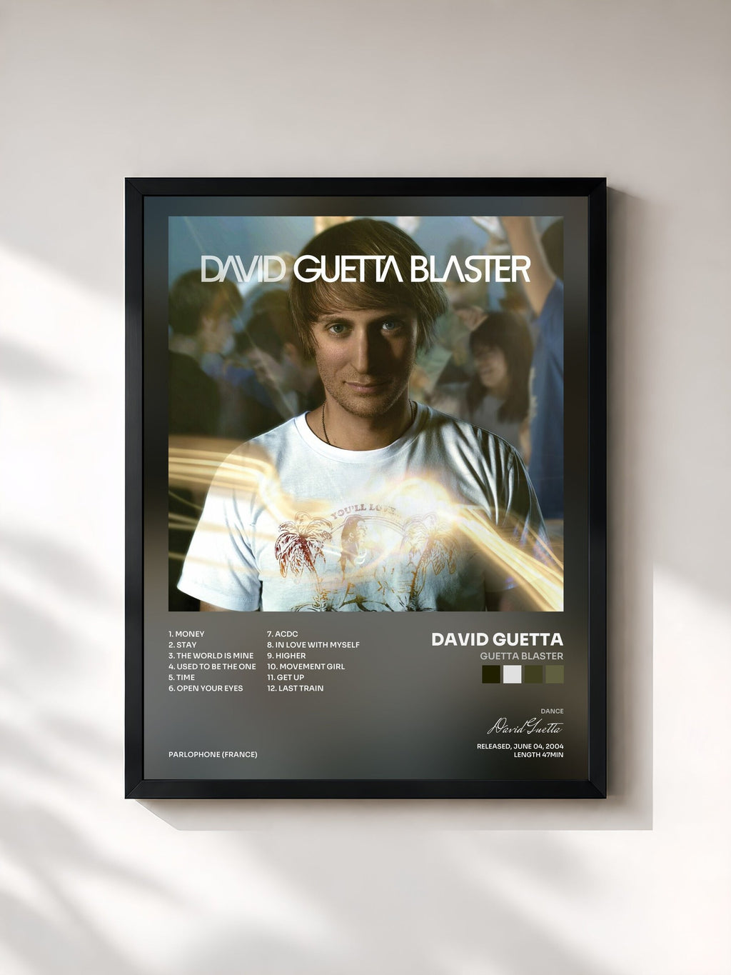 #noir Tableau de l'album Guetta Blaster de David Guetta, cadre noir, imprimé et encadré en France