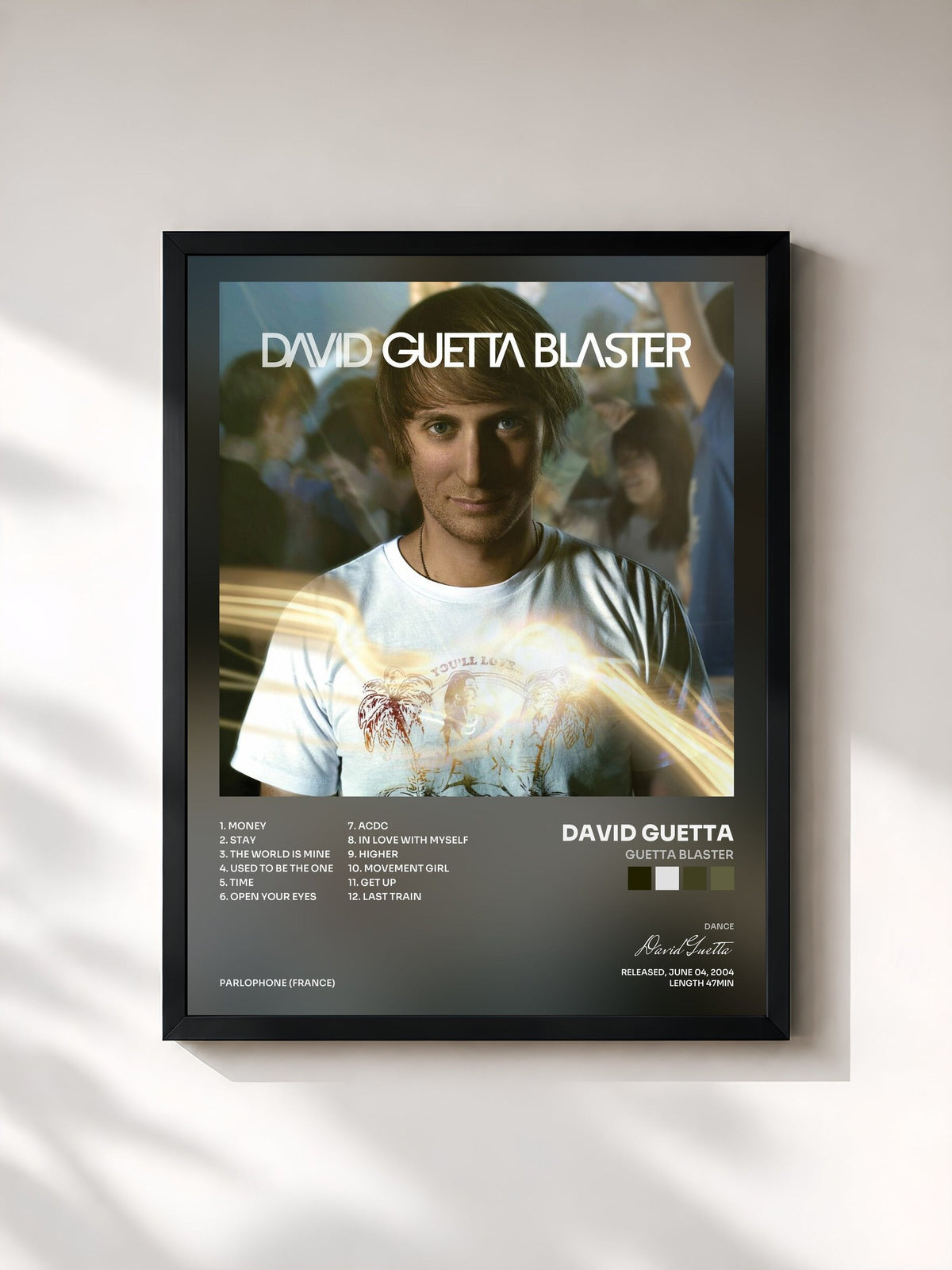 #noir Tableau de l'album Guetta Blaster de David Guetta, cadre noir, imprimé et encadré en France
