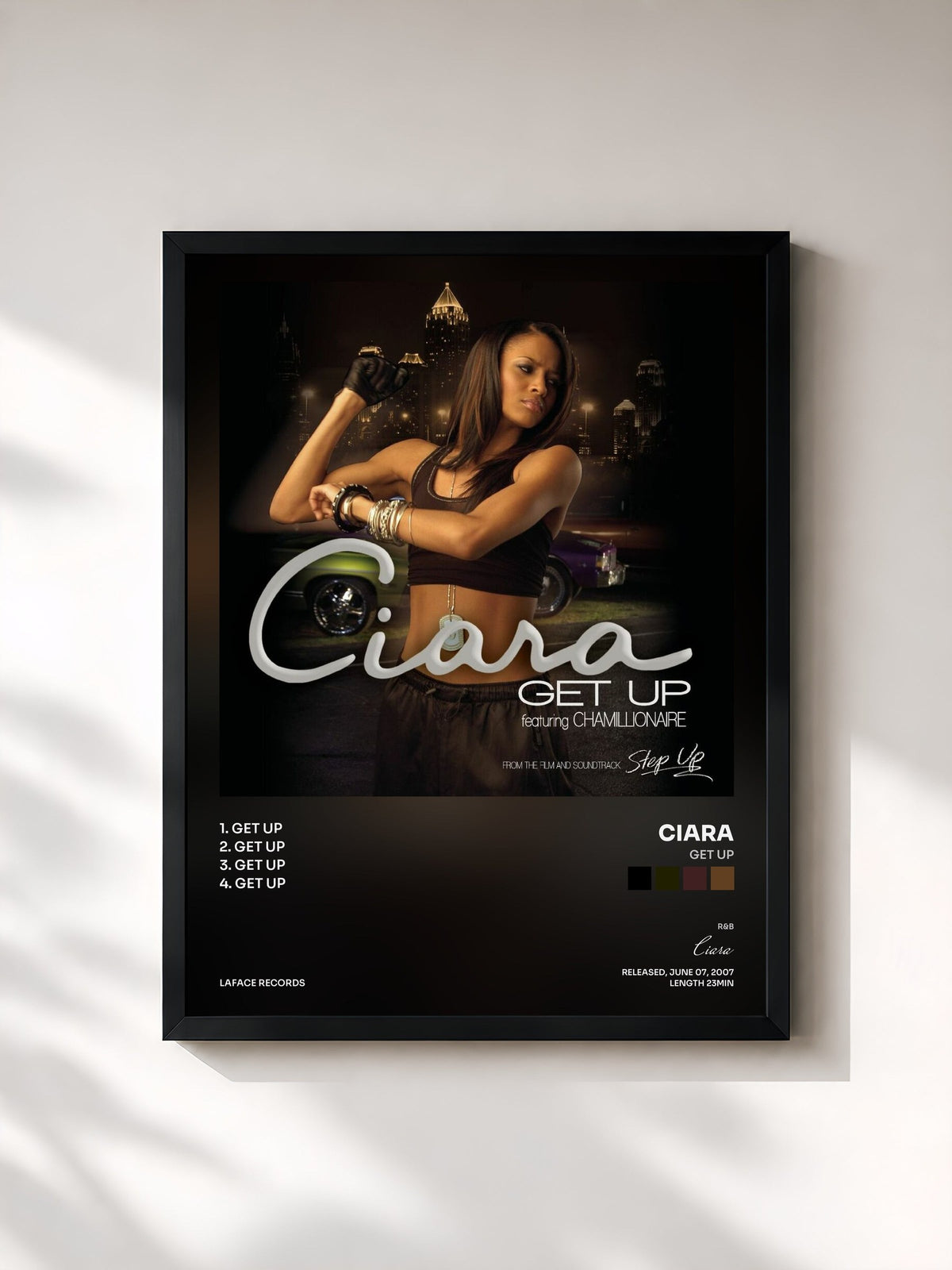 #noir Tableau de l'album Get Up de Ciara, cadre noir, imprimé et encadré en France