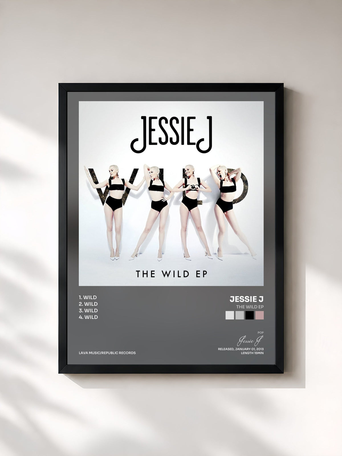 #noir Tableau de l'album The Wild EP de Jessie J, cadre noir, imprimé et encadré en France