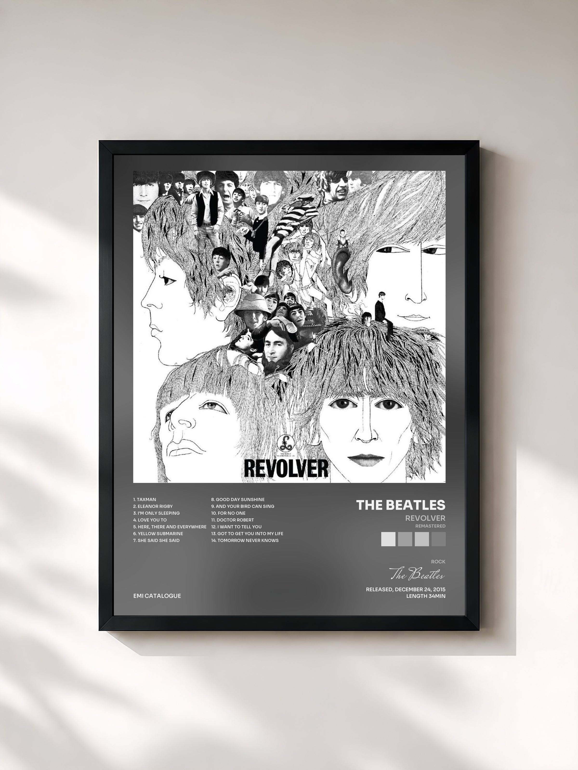 #noir Tableau de l'album Revolver (Remastered) de The Beatles, cadre noir, imprimé et encadré en France