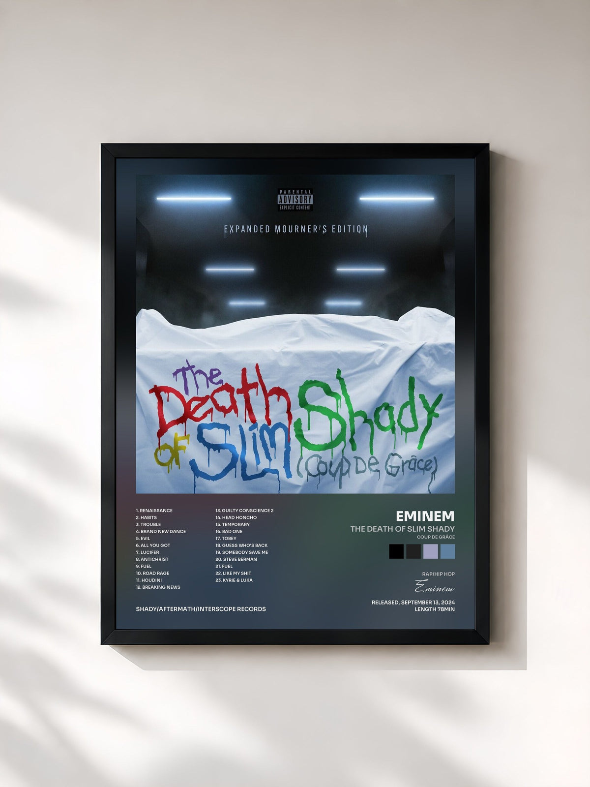 #noir Tableau de l'album The Death of Slim Shady (Coup De Grâce): Expanded Mourner’s Edition de Eminem, cadre noir, imprimé et encadré en France