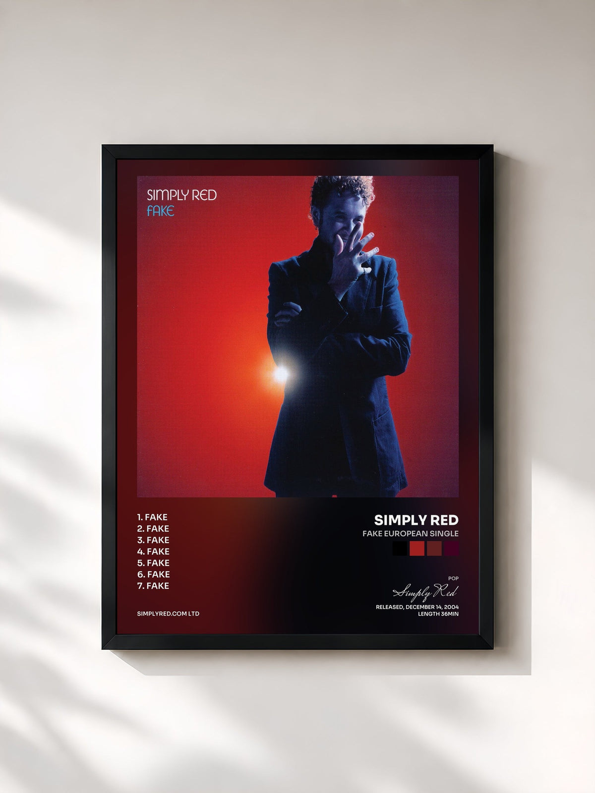 #noir Fake European Single by Simply Red as a framed art print, black frame, printed and framed in France