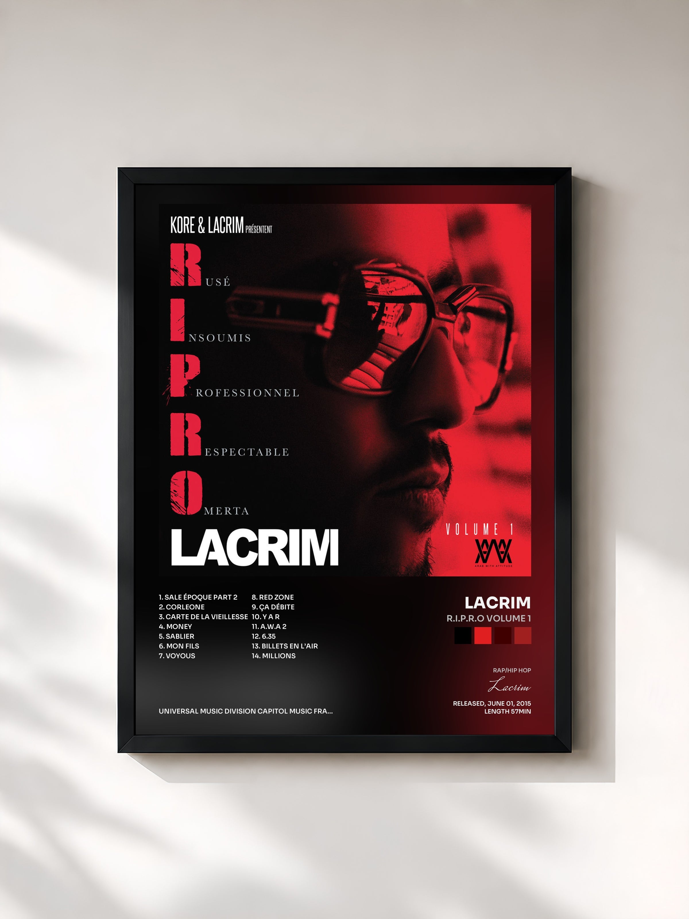 #noir R.I.P.R.O Volume 1 di Lacrim in stampa incorniciata, cornice nera, stampata e incorniciata in Francia