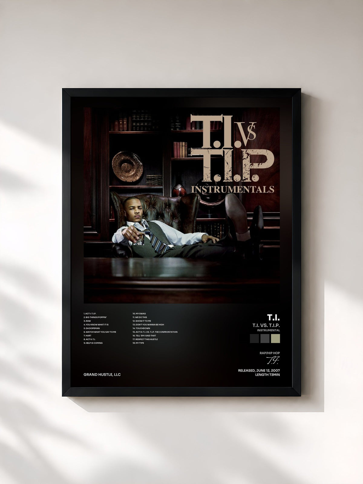 #noir T.I. vs. T.I.P. (Instrumental) by T.I. as a framed art print, black frame, printed and framed in France