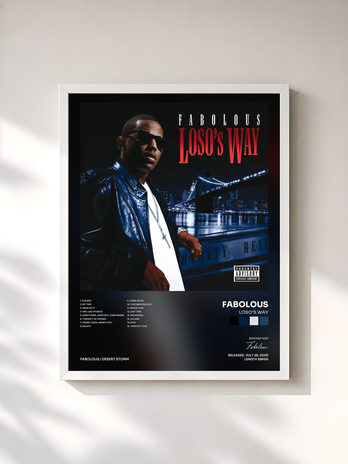 #blanc Tableau de l'album Loso's Way de Fabolous, cadre blanc, imprimé et encadré en France