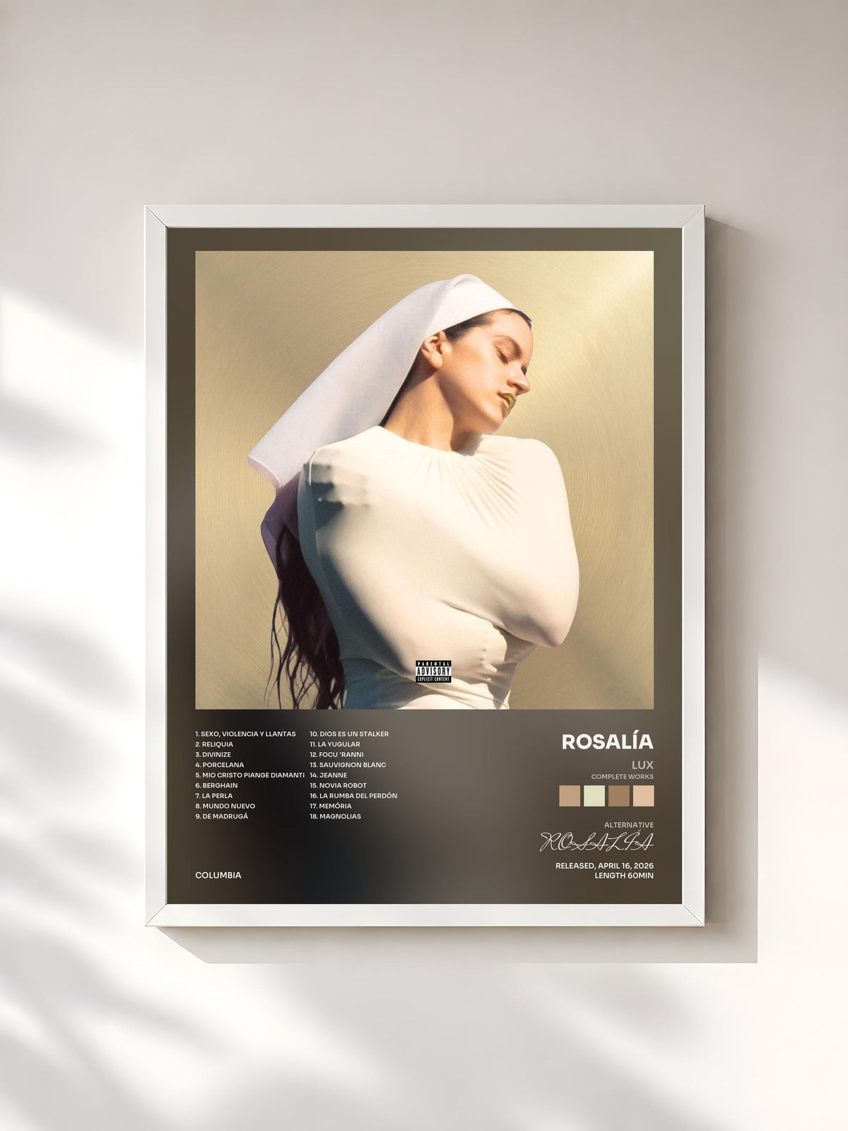#blanc Tableau de l'album LUX (Complete Works) de ROSALÍA, cadre blanc, imprimé et encadré en France