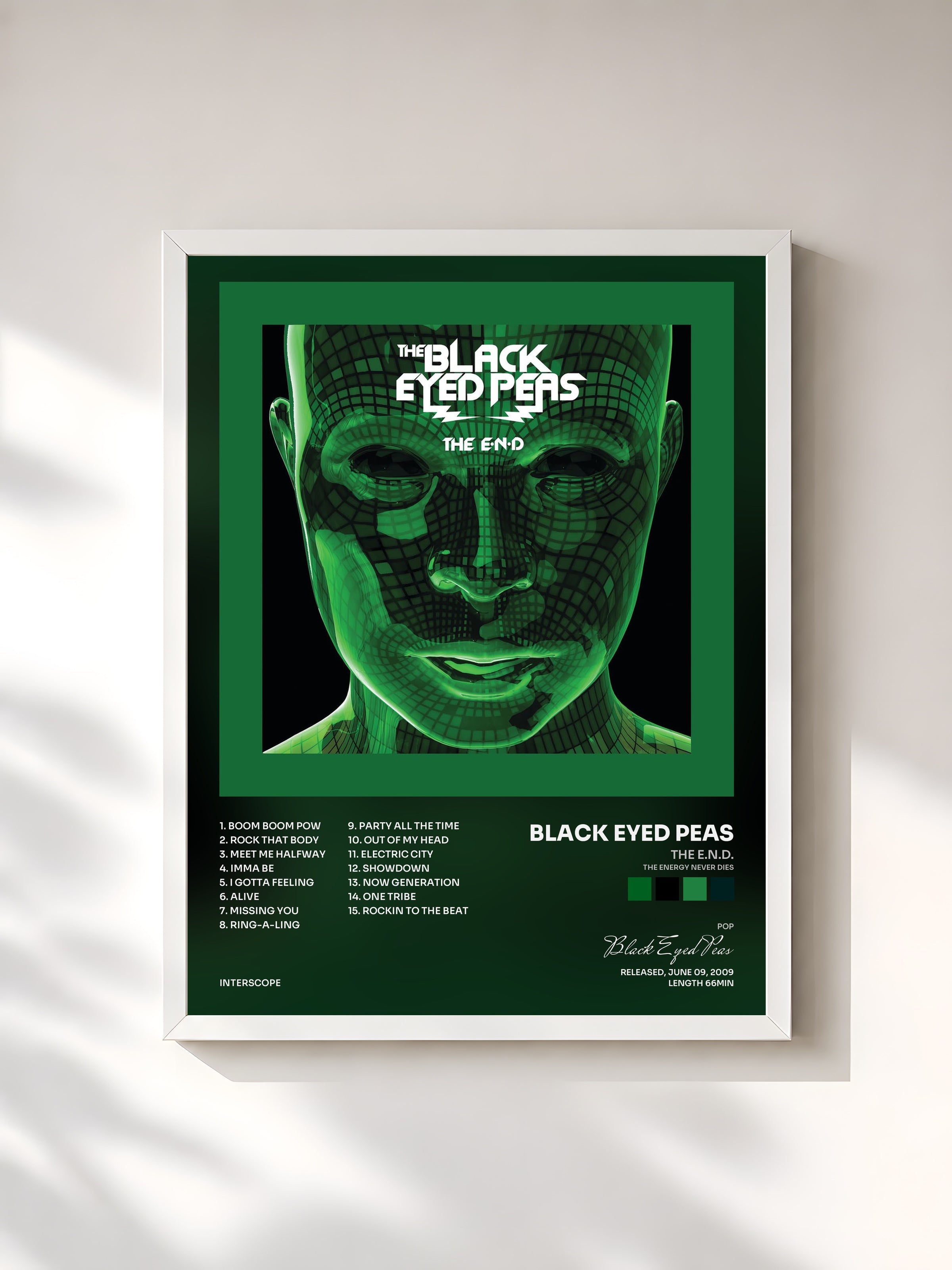 #blanc Tableau de l'album THE E.N.D. (THE ENERGY NEVER DIES) de Black Eyed Peas, cadre blanc, imprimé et encadré en France
